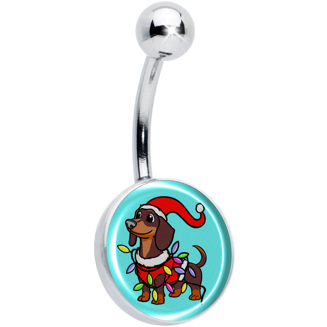 Christmas Holiday Weiner Dog Belly Ring