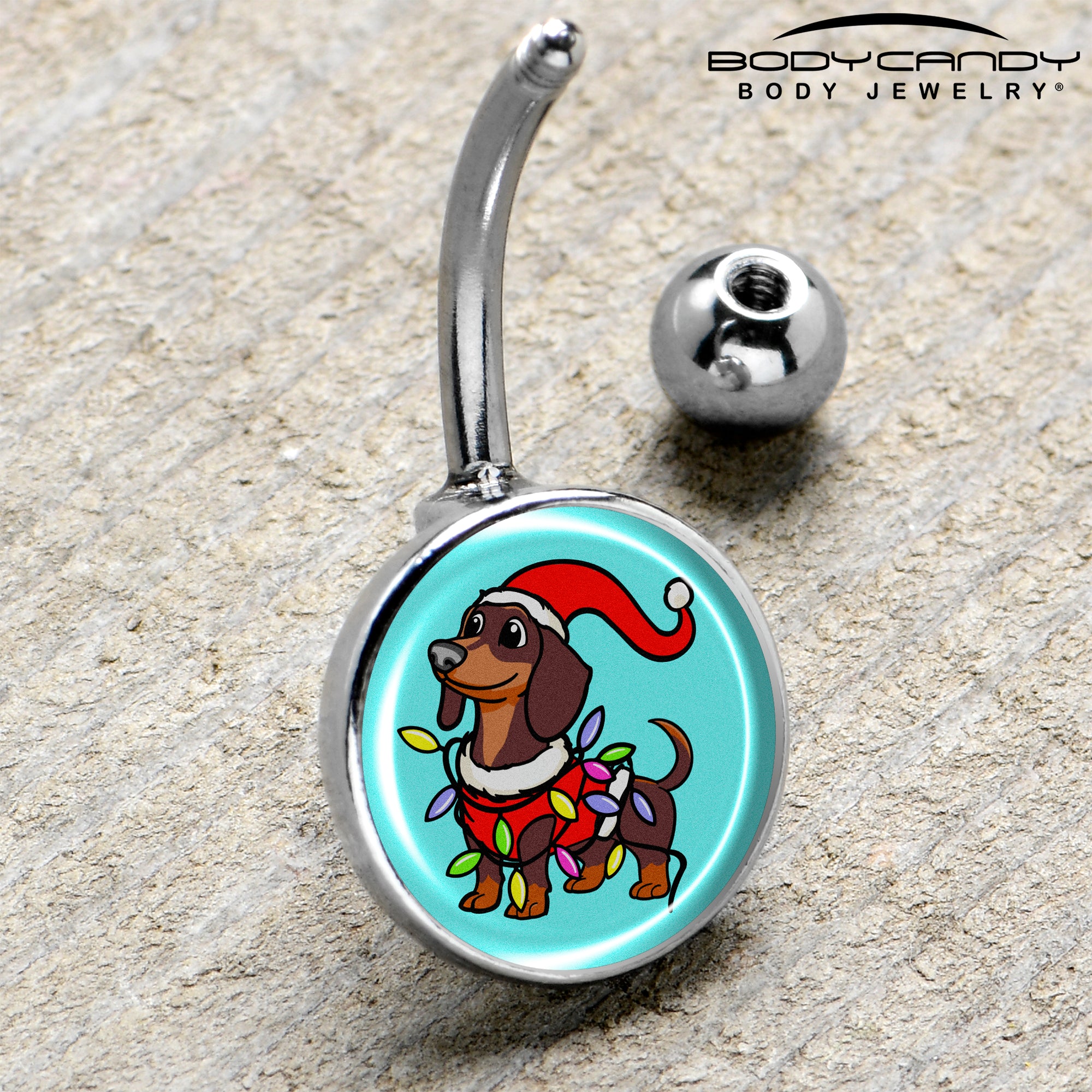 Festive Weiner Dog Belly Ring