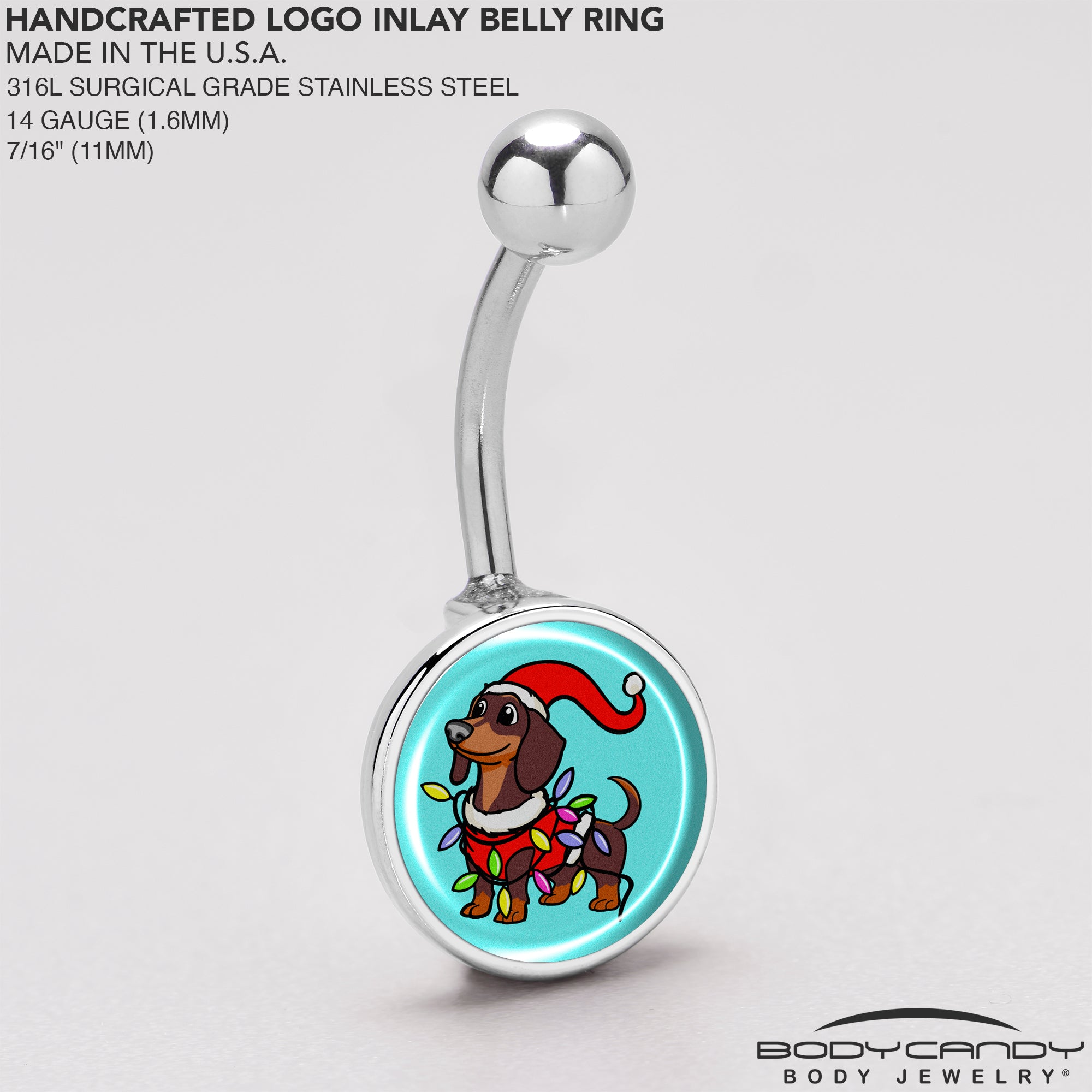 Holiday Dog Design Belly Ring