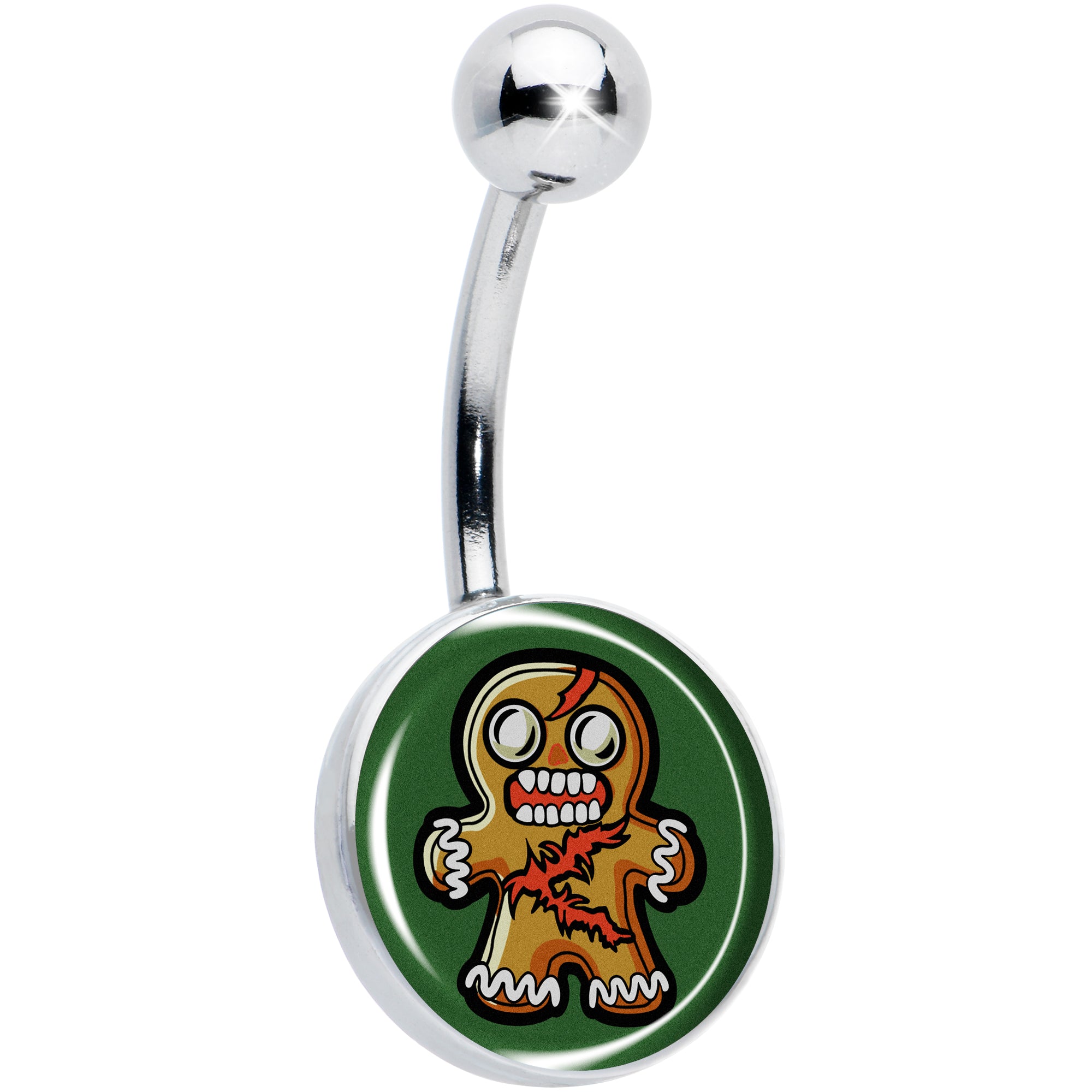 Christmas Holiday Zombie Gingergread Man Belly Ring