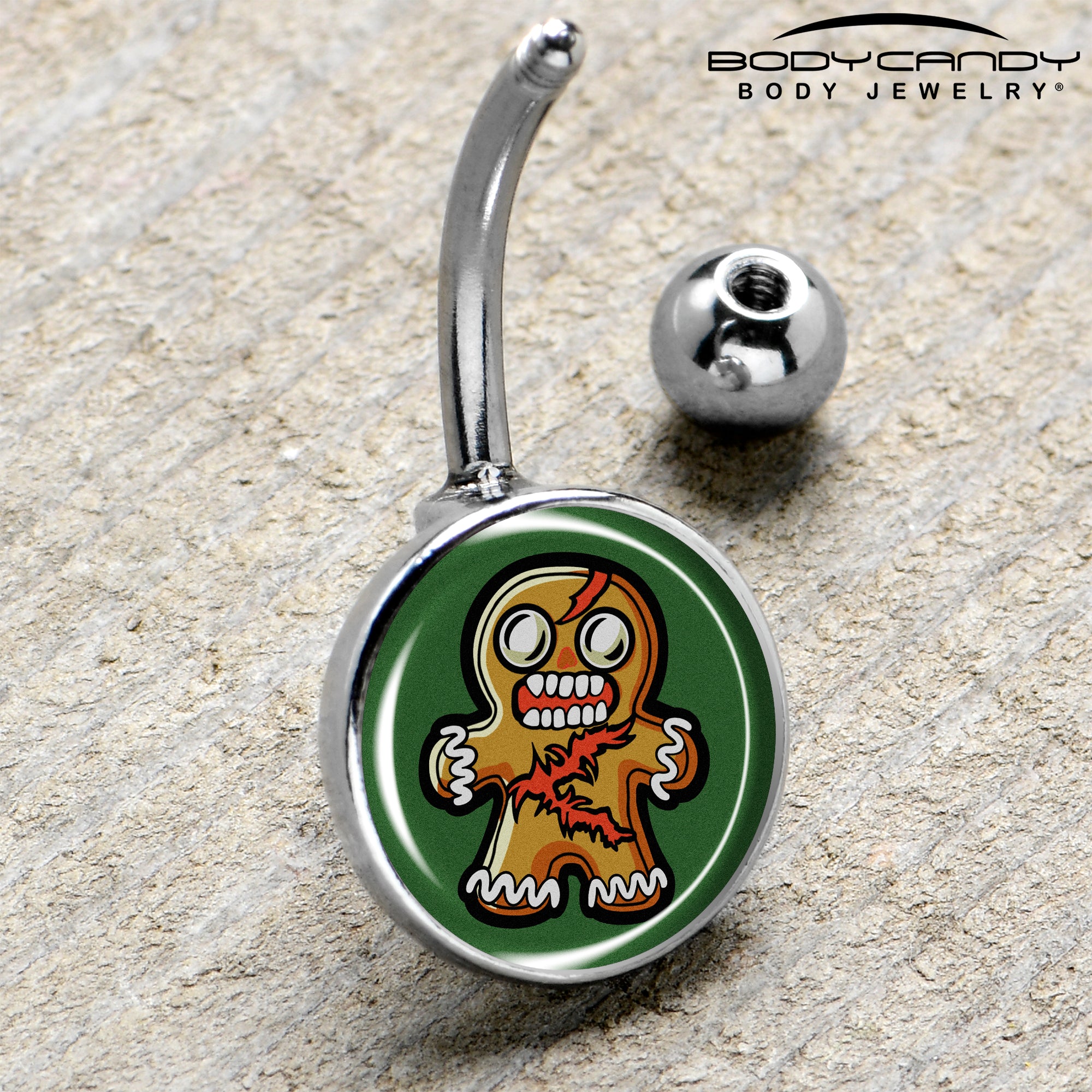 Christmas Themed Zombie Gingergread Man Belly Ring