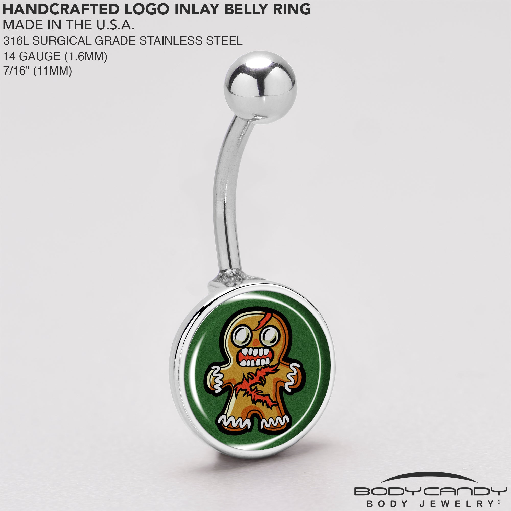 Zombie Gingergread Man Christmas Belly Ring
