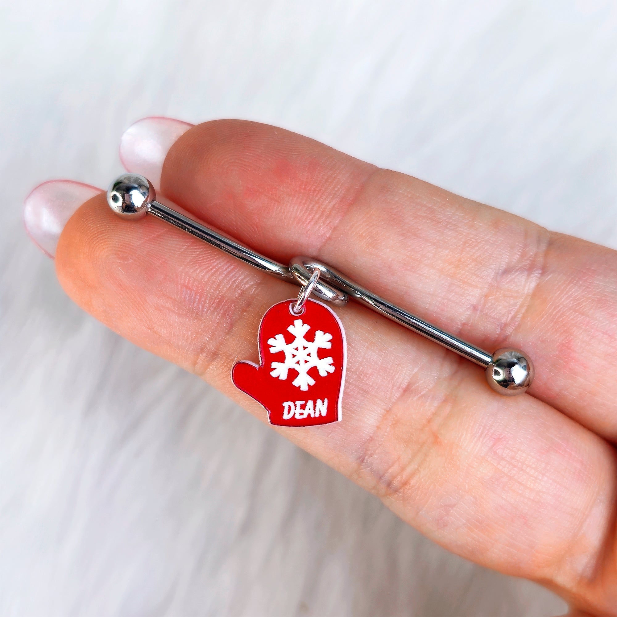 Custom Holiday Mitten Personalized Industrial Barbell (More Colors)