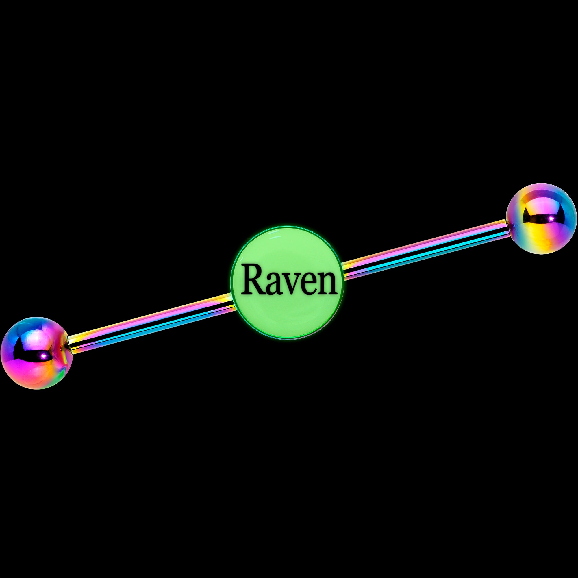 Custom Glow in the Dark Personalized Industrial Barbell in Rainbow Titanium