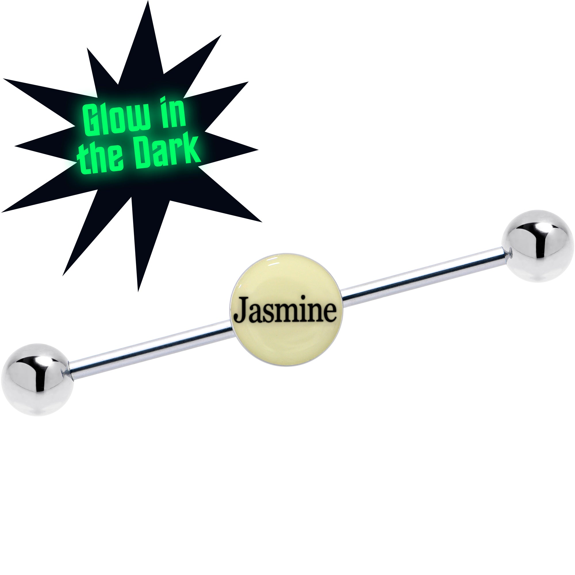 Custom Glow in the Dark Personalized Name Industrial Barbell