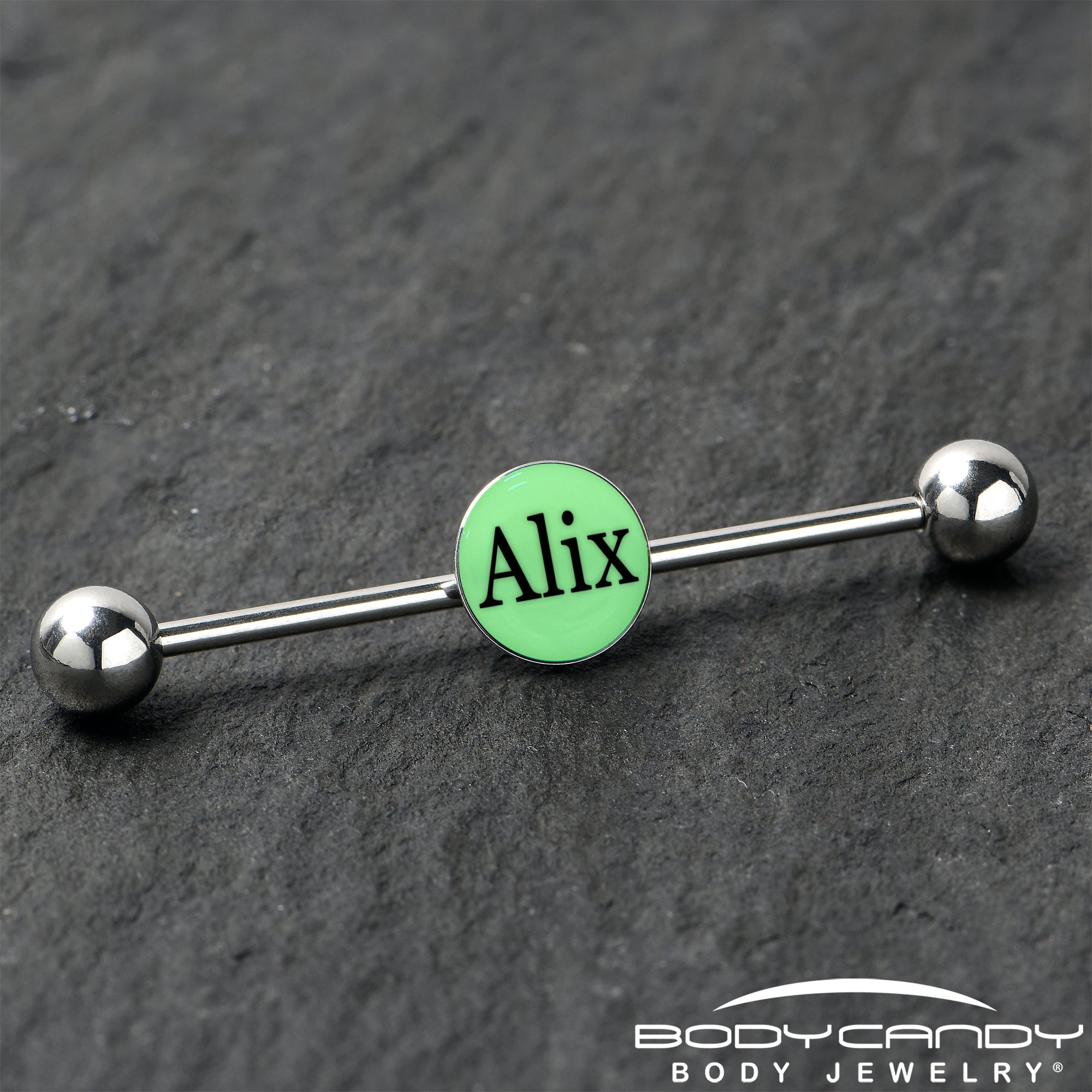Custom Glow in the Dark Personalized Name Industrial Barbell