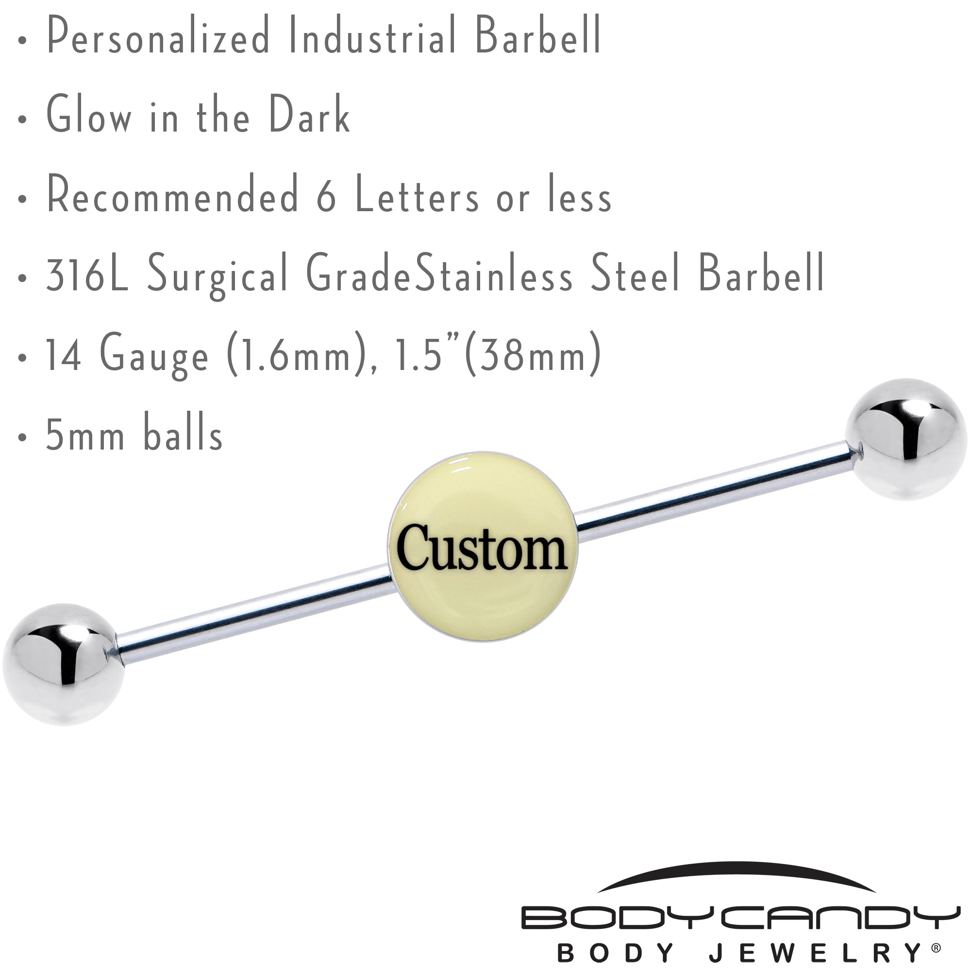 Custom Glow in the Dark Personalized Name Industrial Barbell