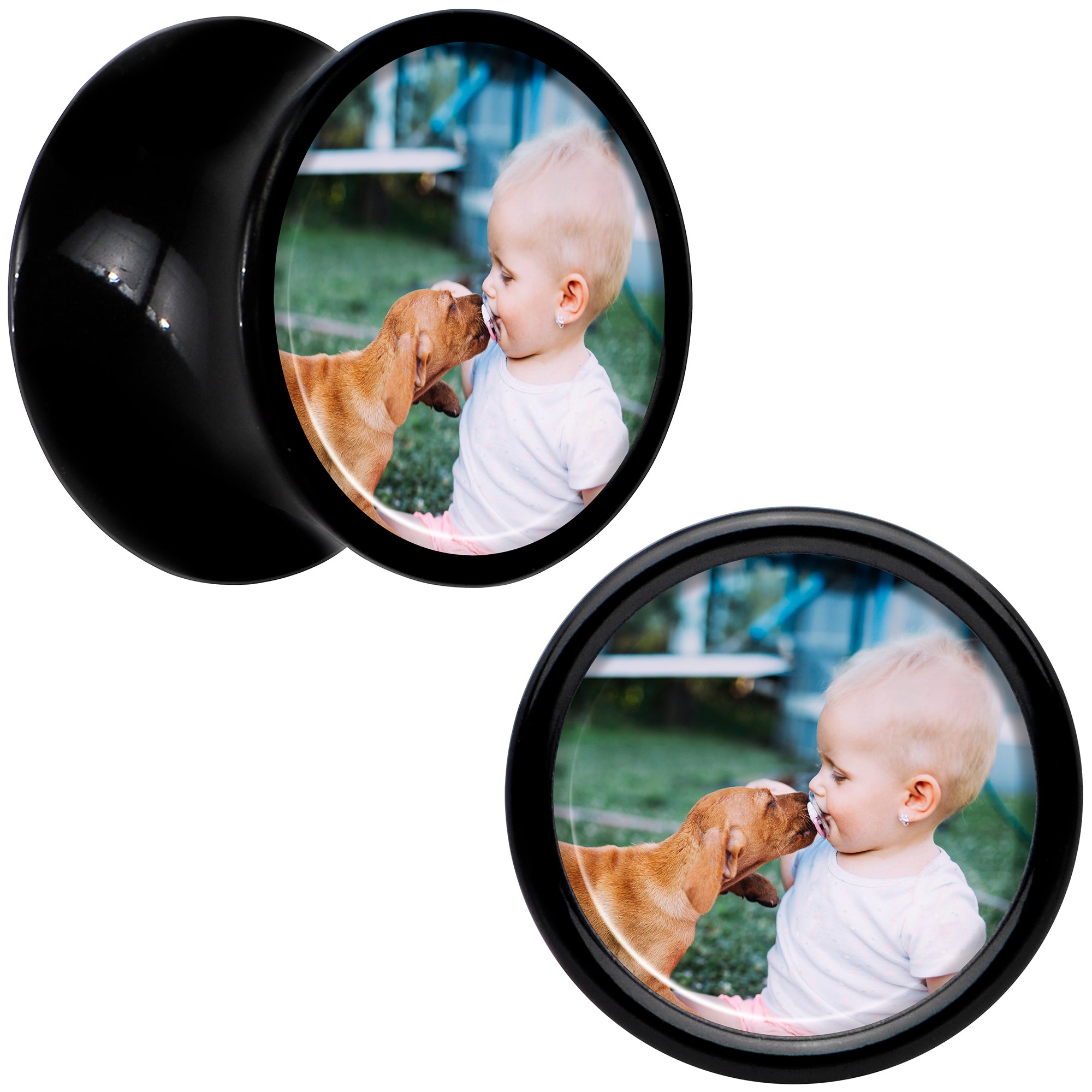 Black Acrylic Custom Photo Saddle Plug - buy 2 for a pair