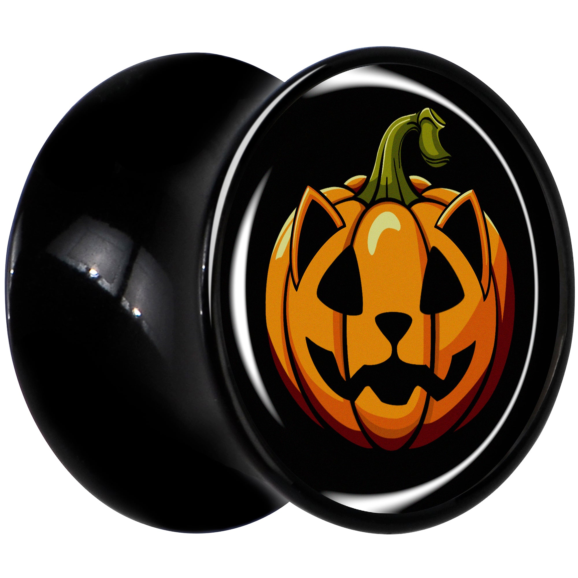 Orange Pumpkin Cat Jack-O-Lantern Black Acrylic Saddle Plug Set by Onyx O