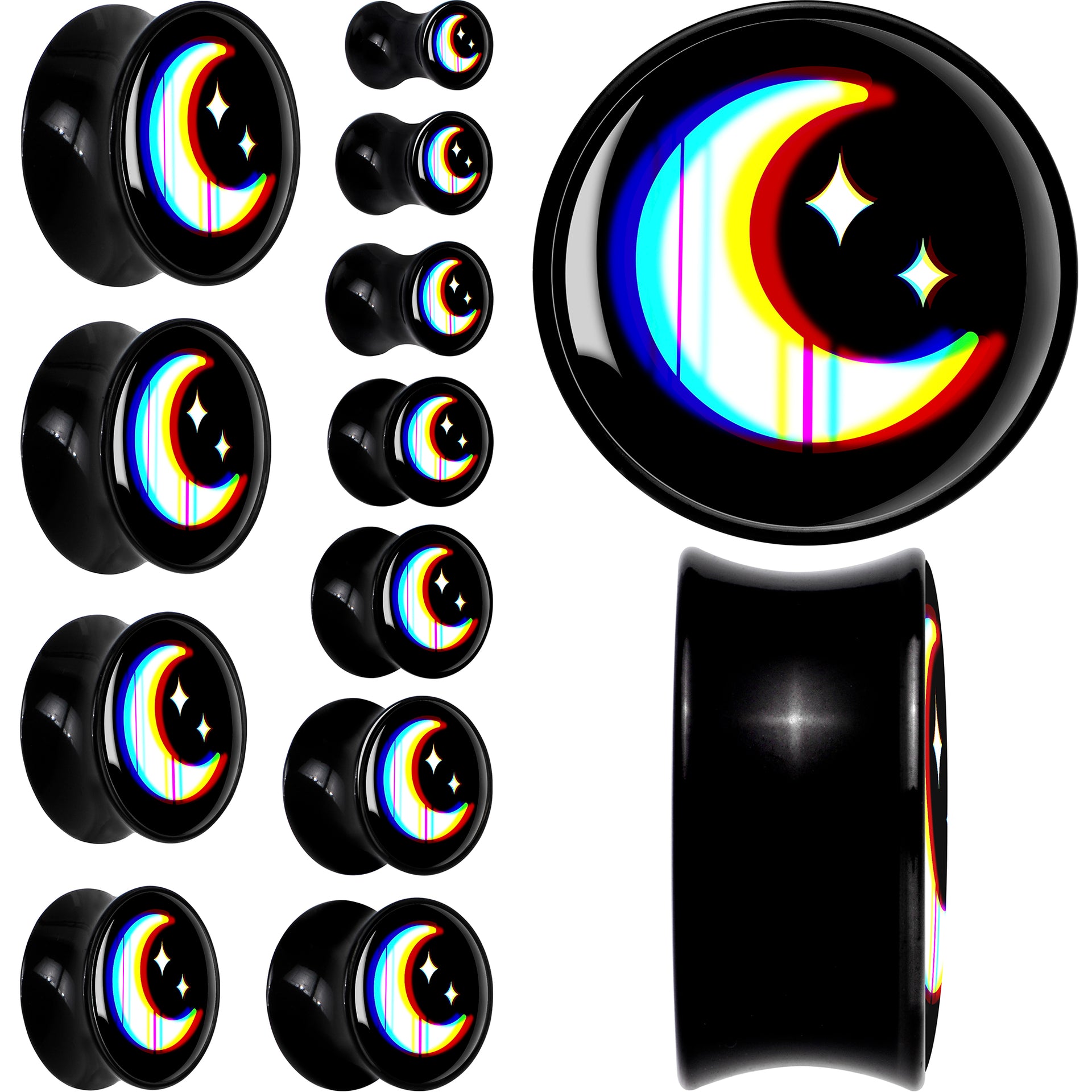 0G Chromatic Moon Black Acrylic Saddle Plug Set by Onyx O