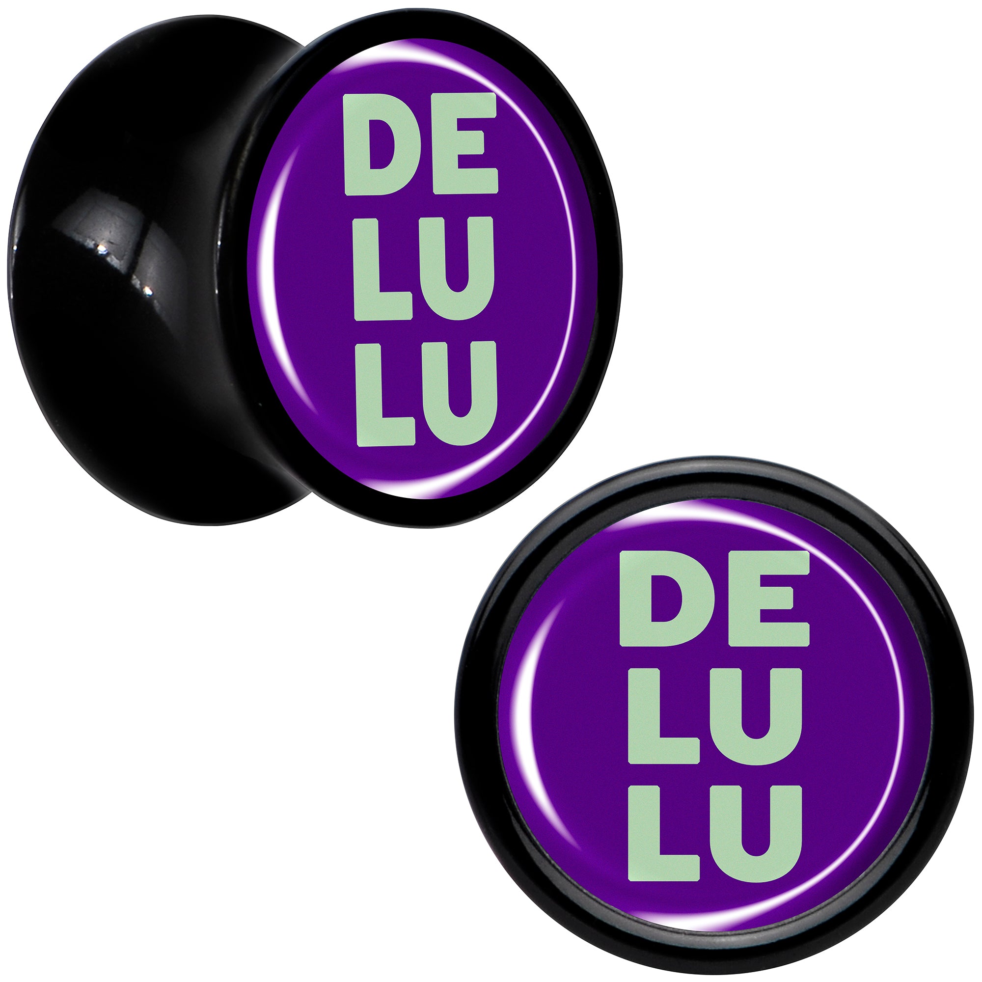 Word DELULU Black Acrylic Saddle Plug Set by Onyx O