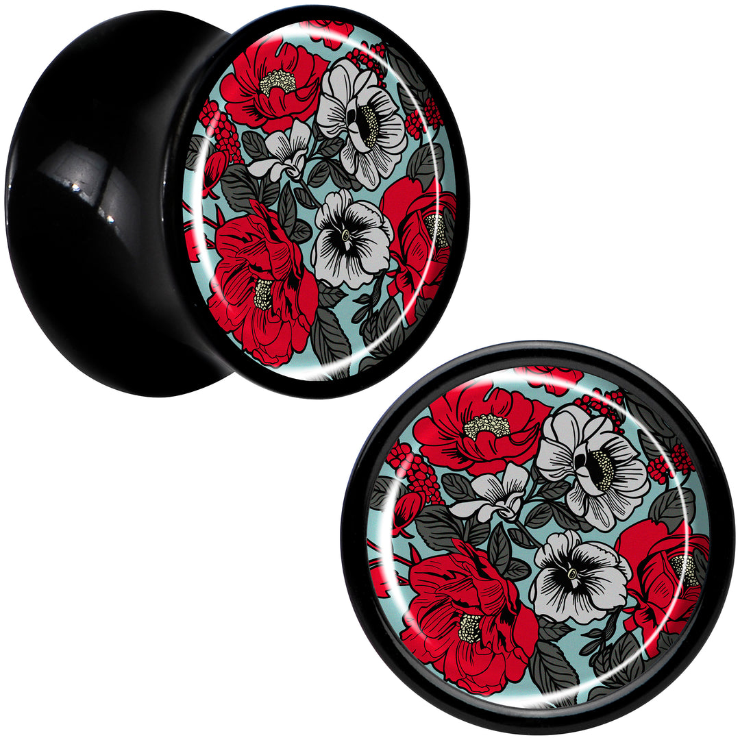 Blossom Creation Vibrant Bloom of Flowers Black Acrylic Saddle Plug Set by Onyx O