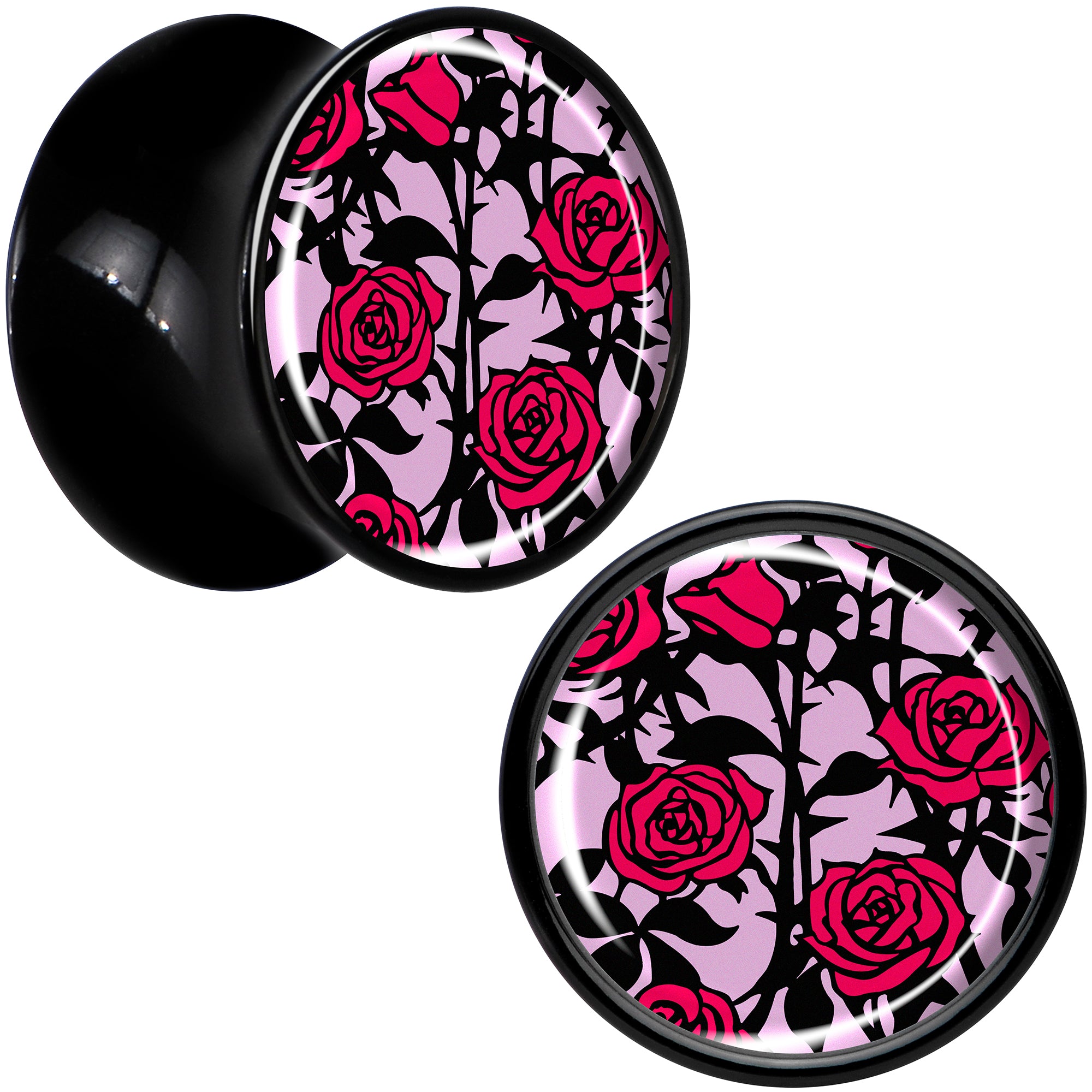 Blossom Creation Floral Love of Roses Black Acrylic Saddle Plug Set by Onyx O