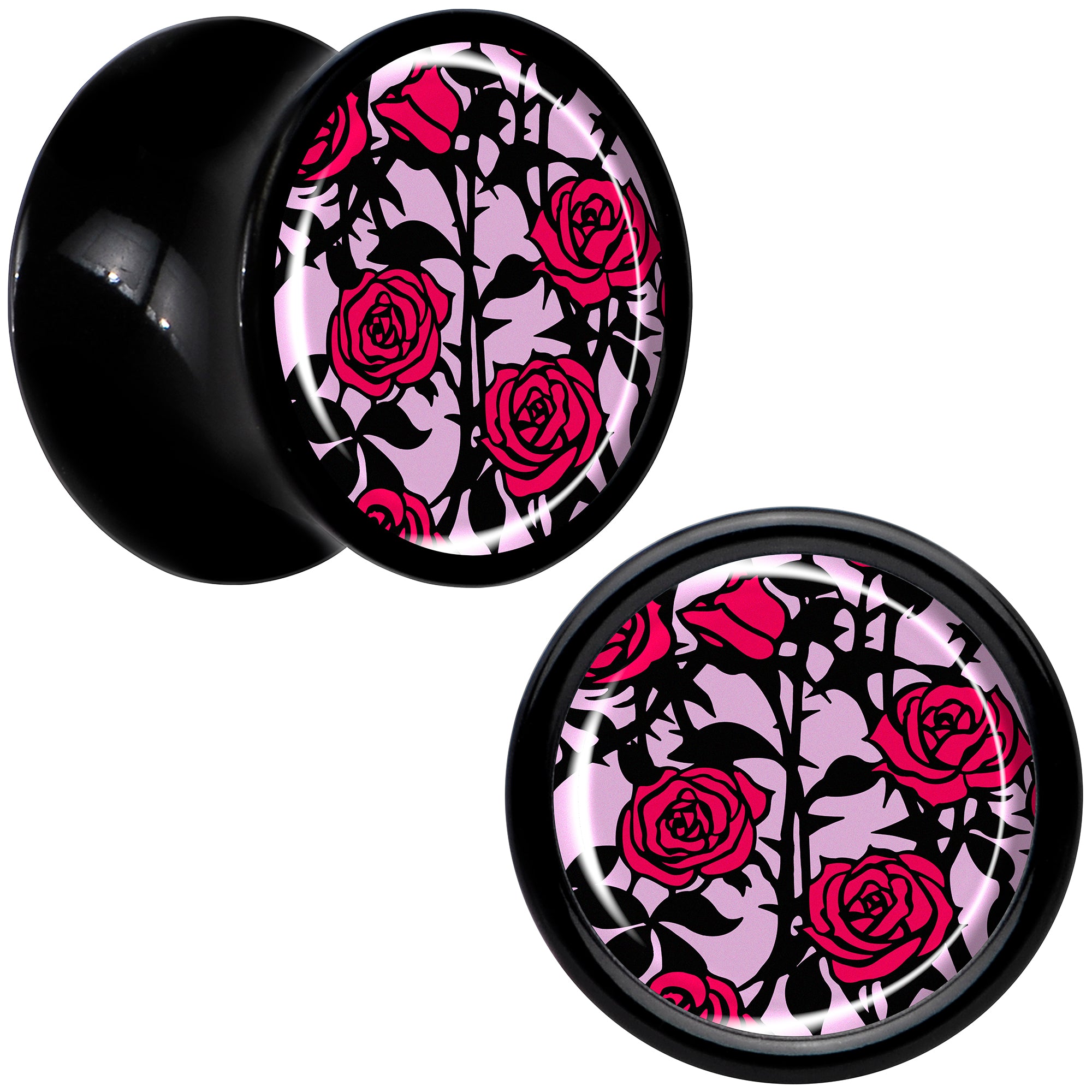 Blossom Creation Floral Love of Roses Black Acrylic Saddle Plug Set by Onyx O