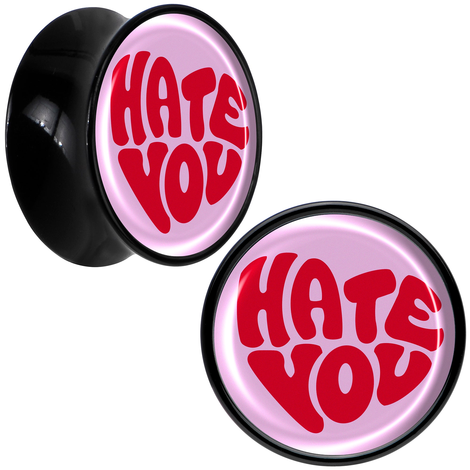 Retro Text Hate You Black Acrylic Saddle Plug Set by Onyx O