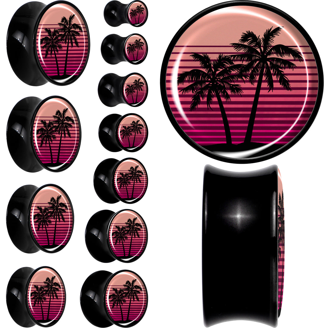 Palm Tree Retro Sunset Black Acrylic Saddle Plug Set by Onyx O