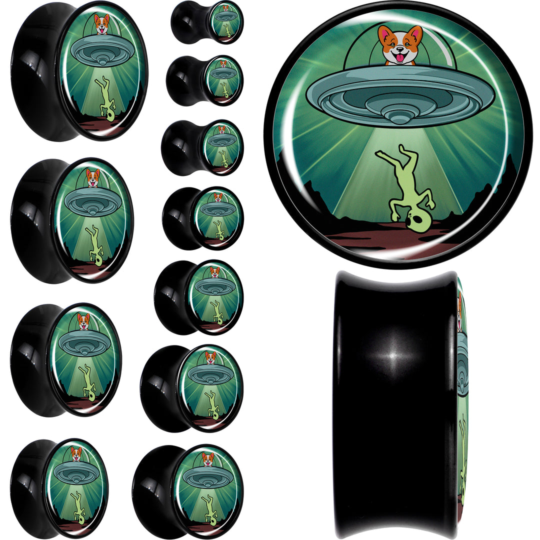 0G Reverse Alien UFO Abduction Black Acrylic Saddle Plug Set by Onyx O