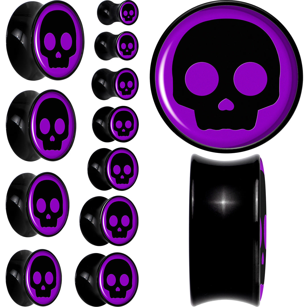 0G Purple Black Simple Skull Black Acrylic Saddle Plug Set by Onyx O