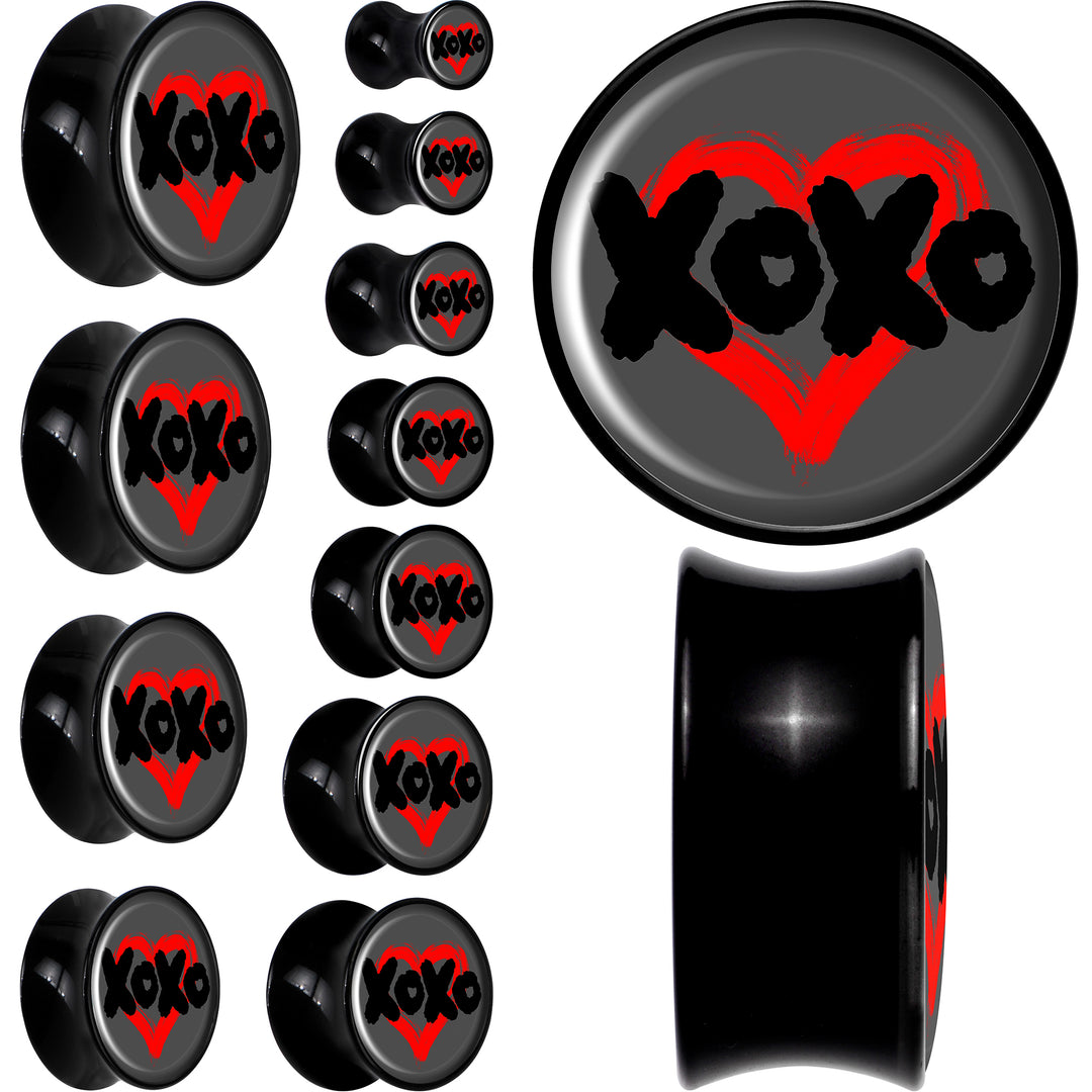0G XOXO Heart Black Acrylic Saddle Plug Set by Onyx O
