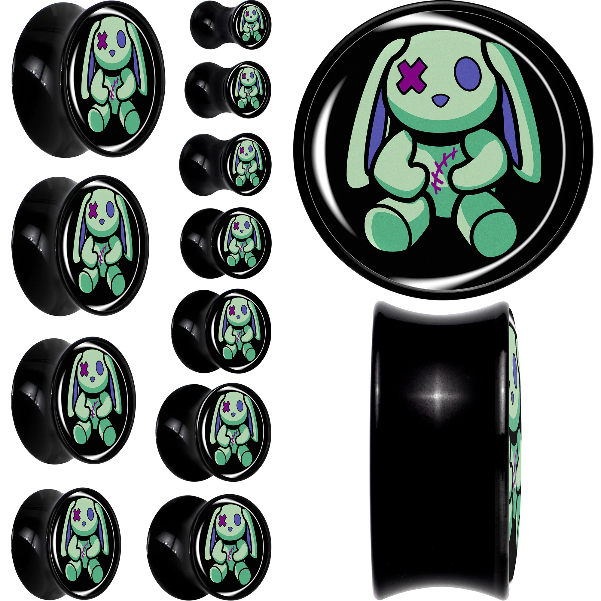 Zombie Bunny Black Acrylic Saddle Plug Set by Onyx O