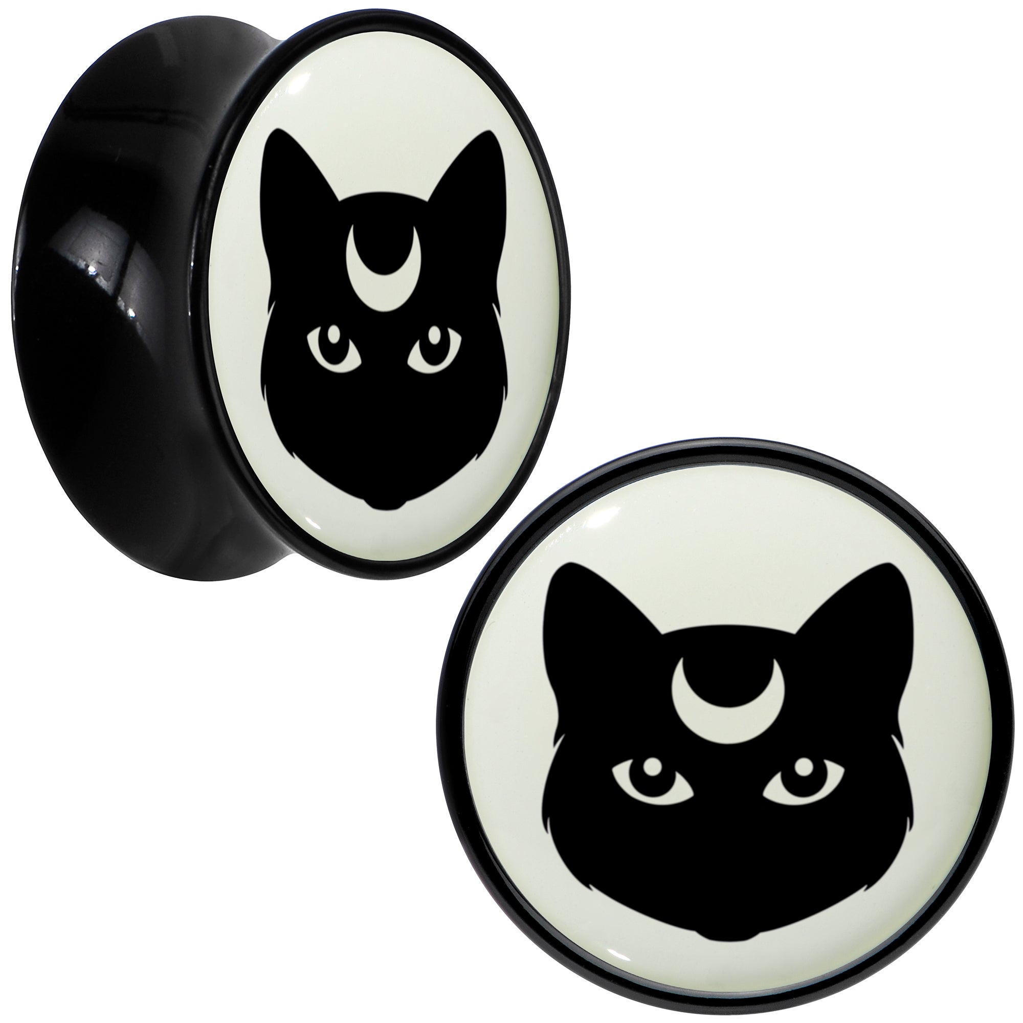 Glow in the Dark Mystic Kitty Cat Black Acrylic Saddle Plug Set by Onyx O