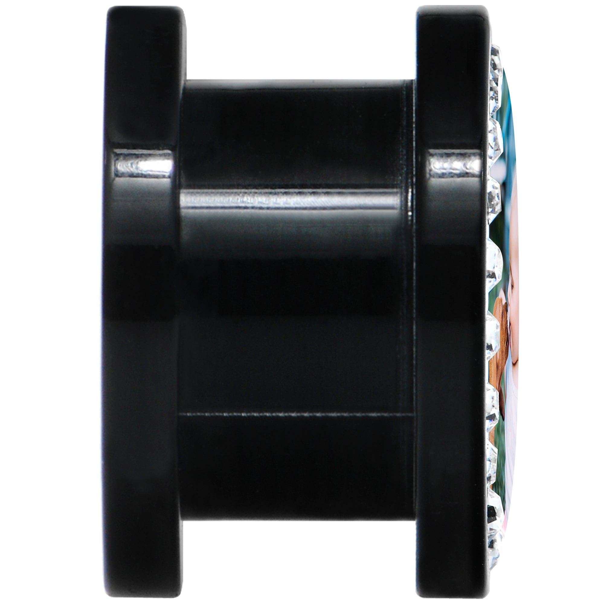 Black Acrylic Custom Photo Gem Screw Fit Plug - buy 2 for a pair