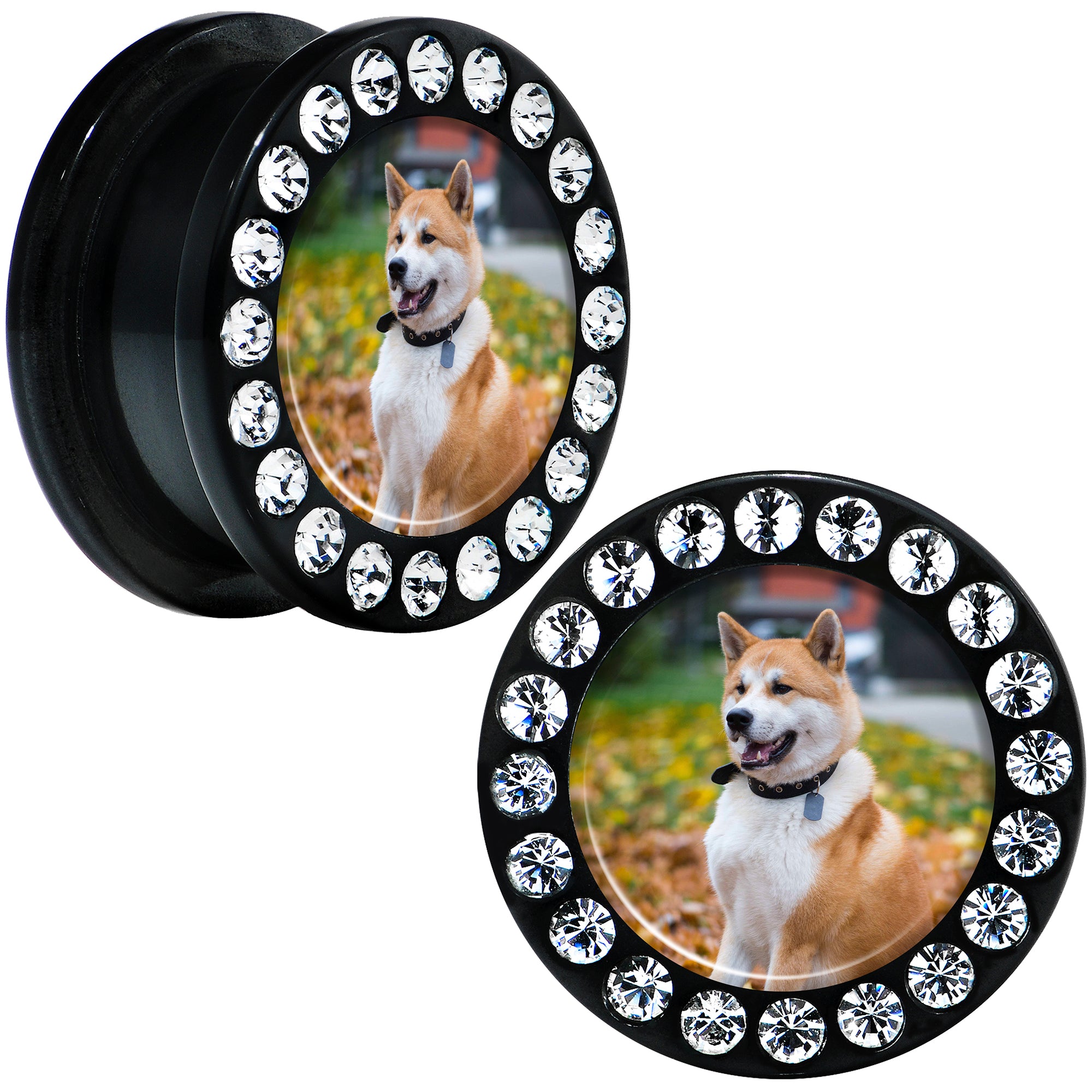 Black Acrylic Custom Photo Gem Screw Fit Plug - buy 2 for a pair