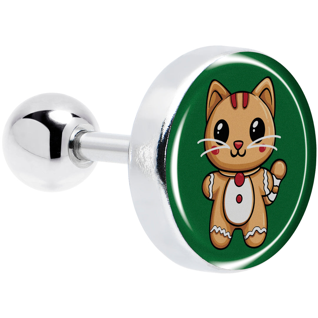 Christmas Holiday Gingerbread Kitty Cat Tragus Earring