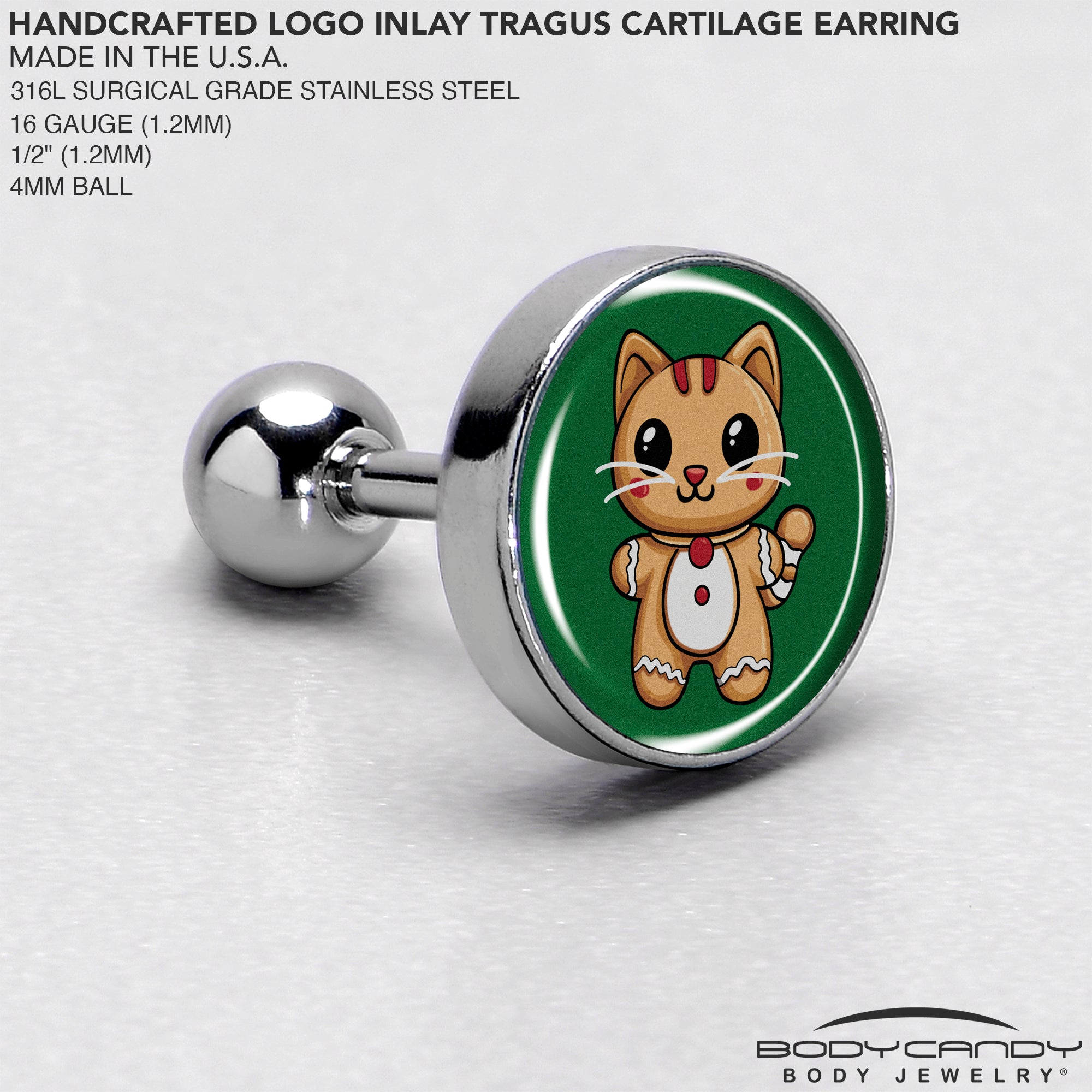 Christmas Kitty Cat Gingerbread Tragus Cartilage Earring