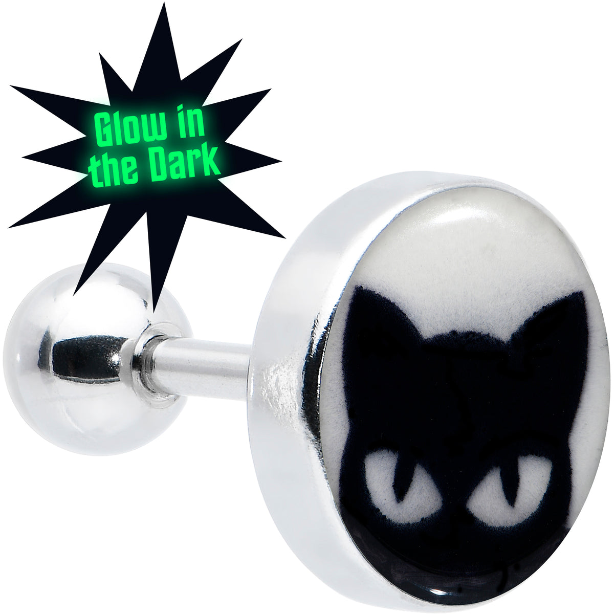 16G Glow in the Dark Peeking Black Cat Tragus Cartilage Earring by Onyx O