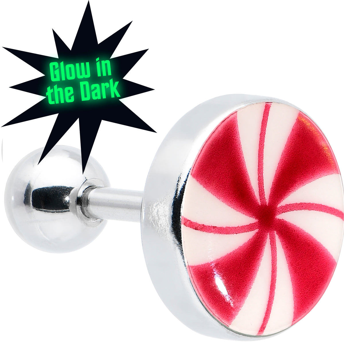16G Glow in the Dark Holiday Peppermint Candy Tragus Cartilage Earring by Onyx O