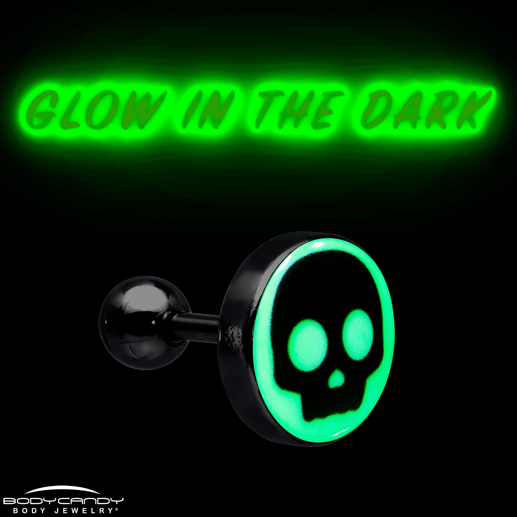 16 Gauge 1/4 Glow in the Dark Simple Skull Tragus Cartilage Earring