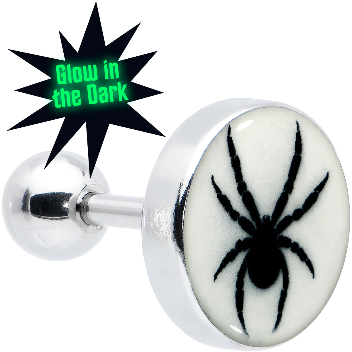 16G Glow in the Dark Black Widow Spider Tragus Cartilage Earring by Onyx O