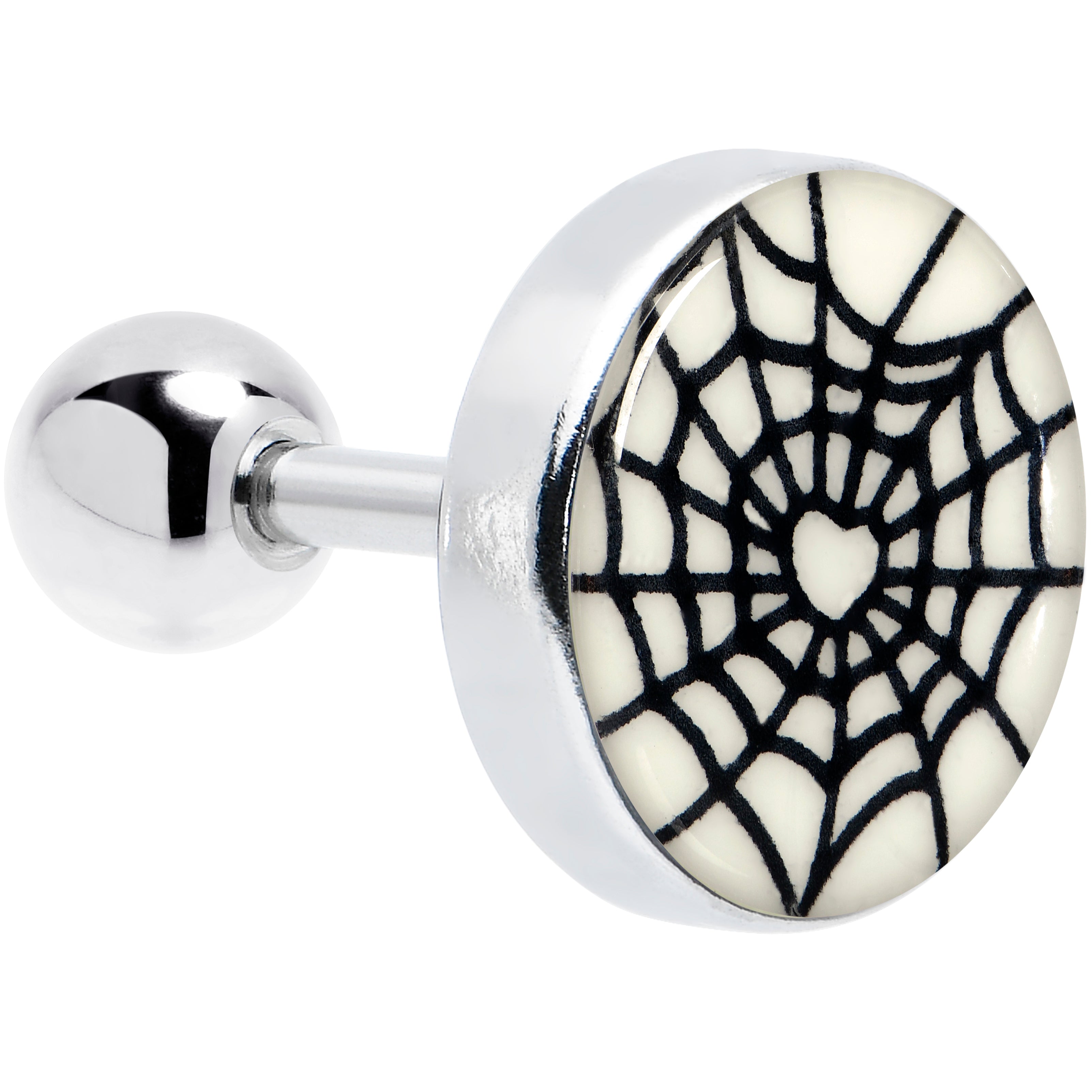 16G 1/4 Glow in the Dark Heart Spider Web Cartilage Tragus Earring