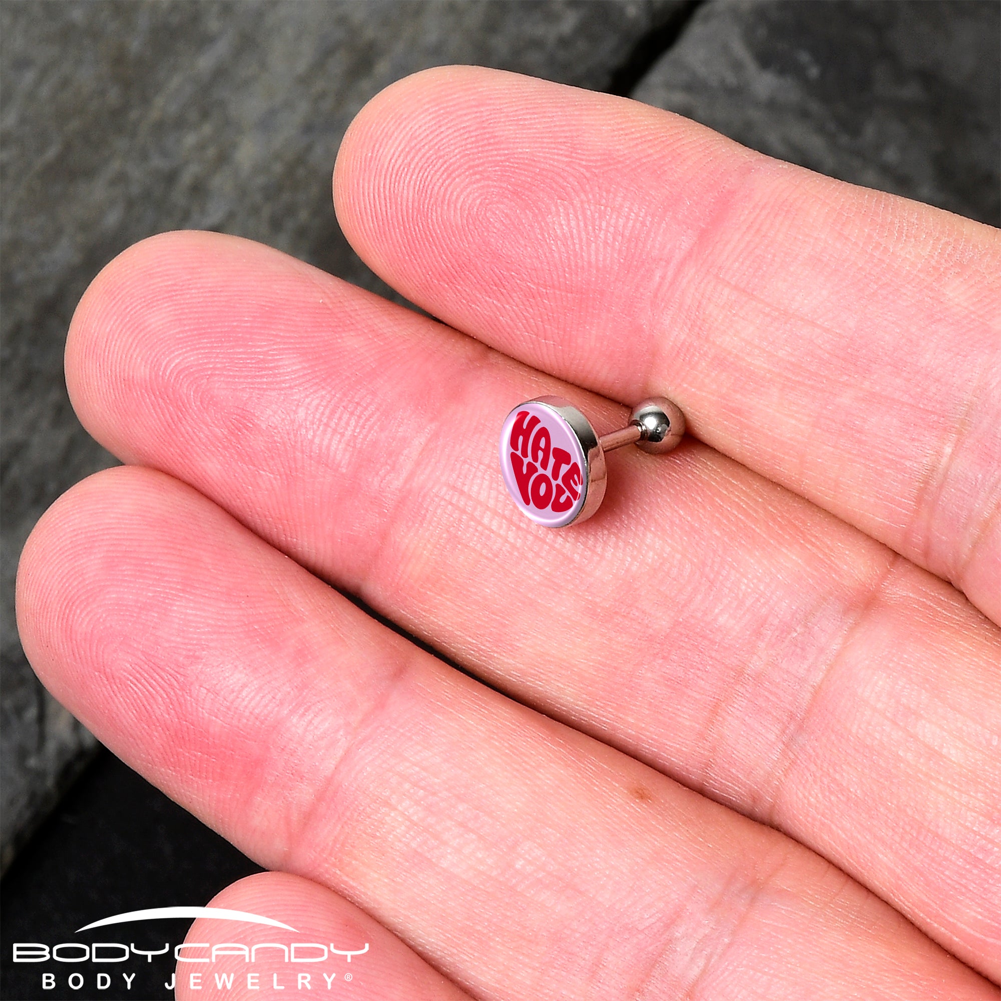 16G 1/4 Retro Text Hate You Tragus Cartilage Earring by Onyx O