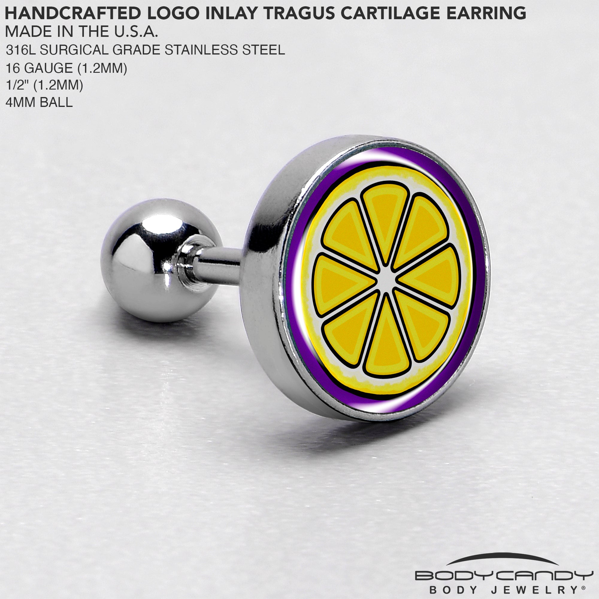 16G 1/4 Yellow Slice of Lemon Tragus Cartilage Earring by Onyx O