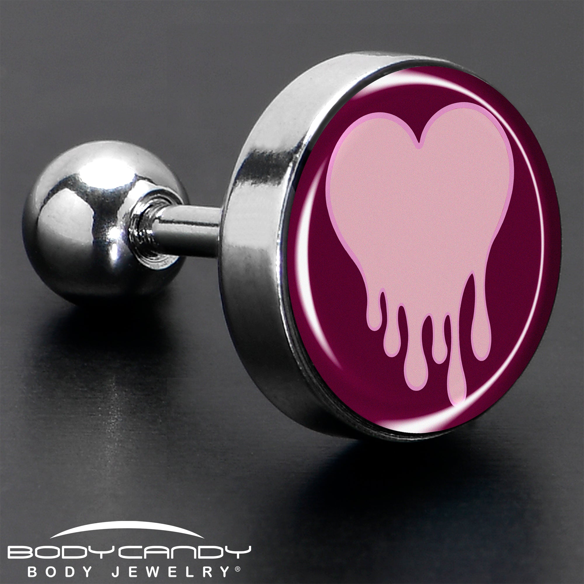 16G 1/4 Pinkish Melting Heart Tragus Cartilage Earring by Onyx O