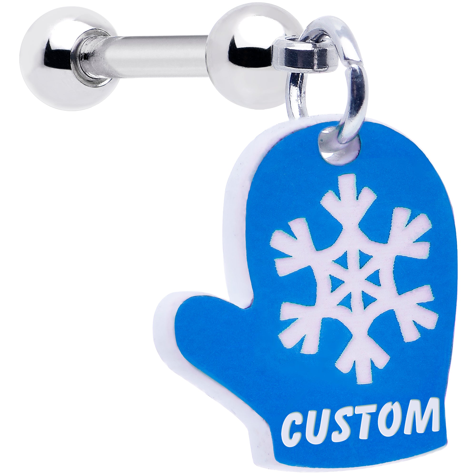 Custom Holiday Mitten Personalized Dangle Barbell Cartilage Earring (More Colors)