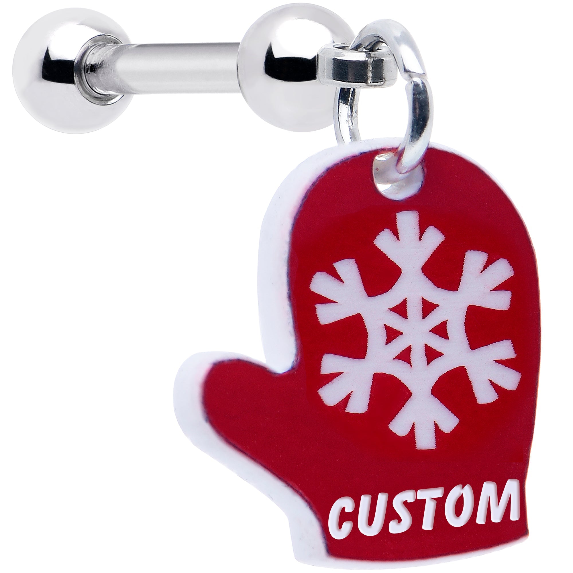 Custom Holiday Mitten Personalized Dangle Barbell Cartilage Earring (More Colors)