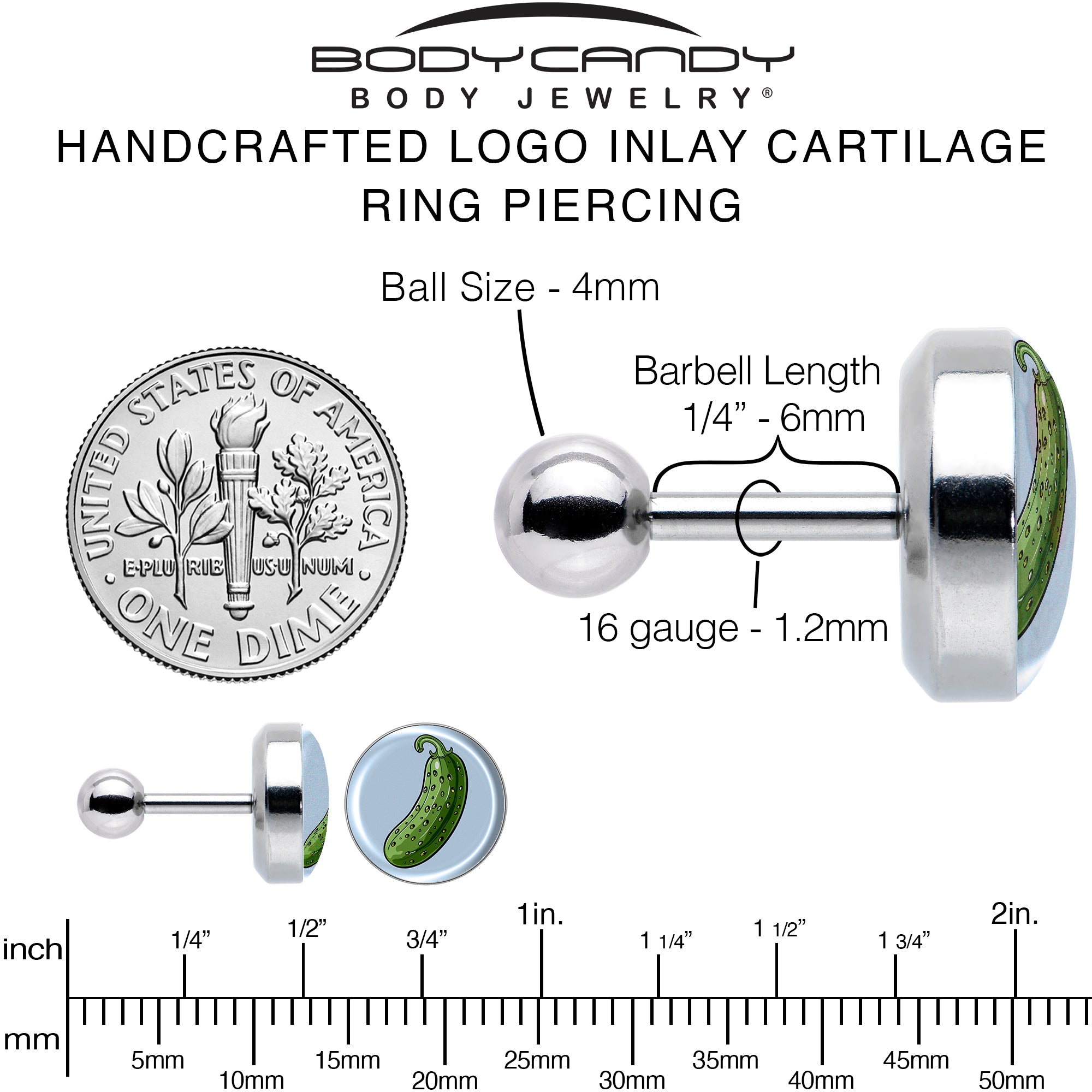 Green Pickle Tragus Cartilage Earring