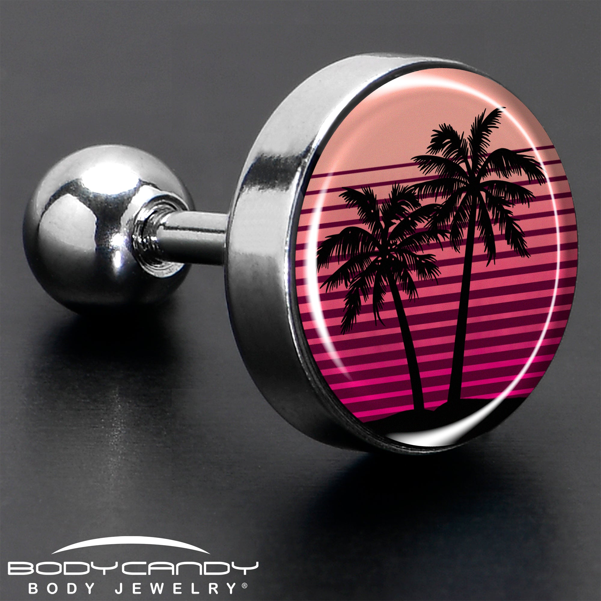 16G 1/4 Palm Tree Retro Sunset Tragus Cartilage Earring by Onyx O