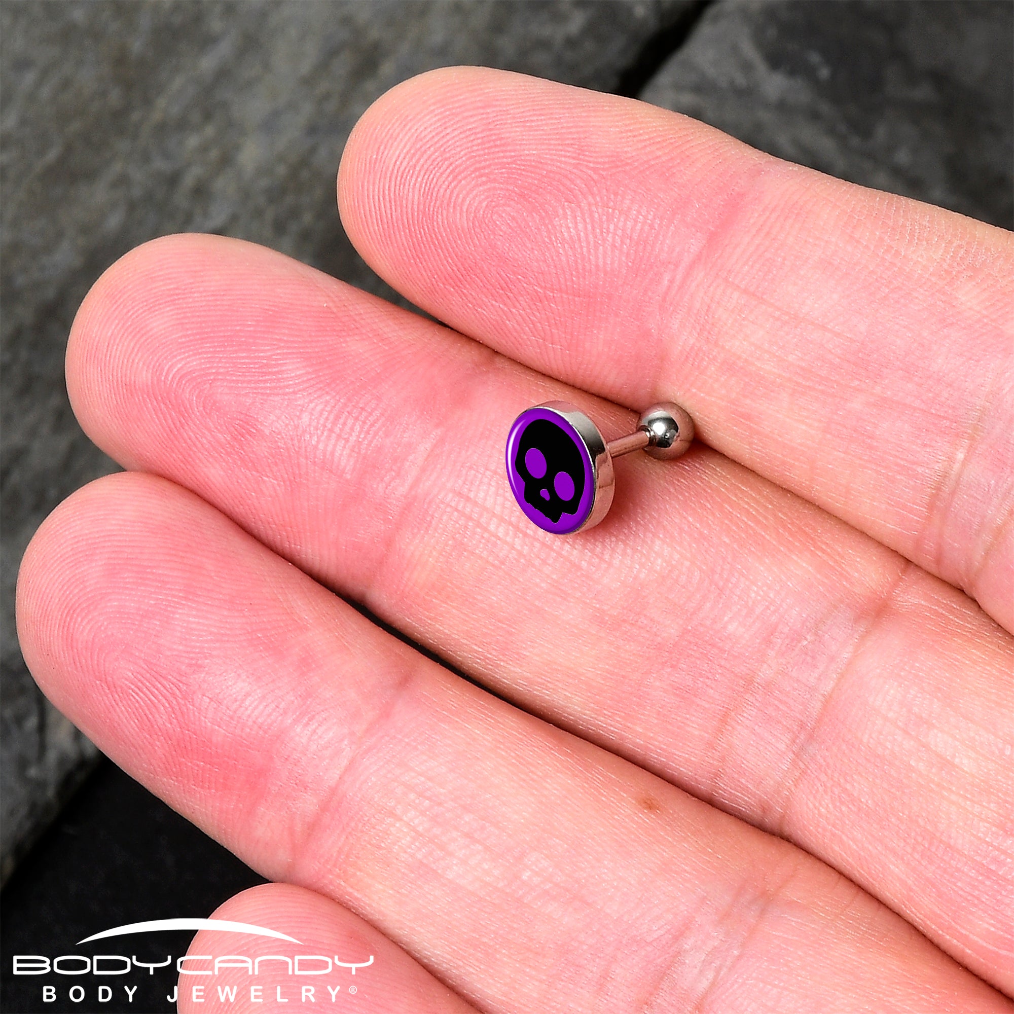 16 Gauge 1/4 Purple Black Simple Skull Tragus Cartilage Earring