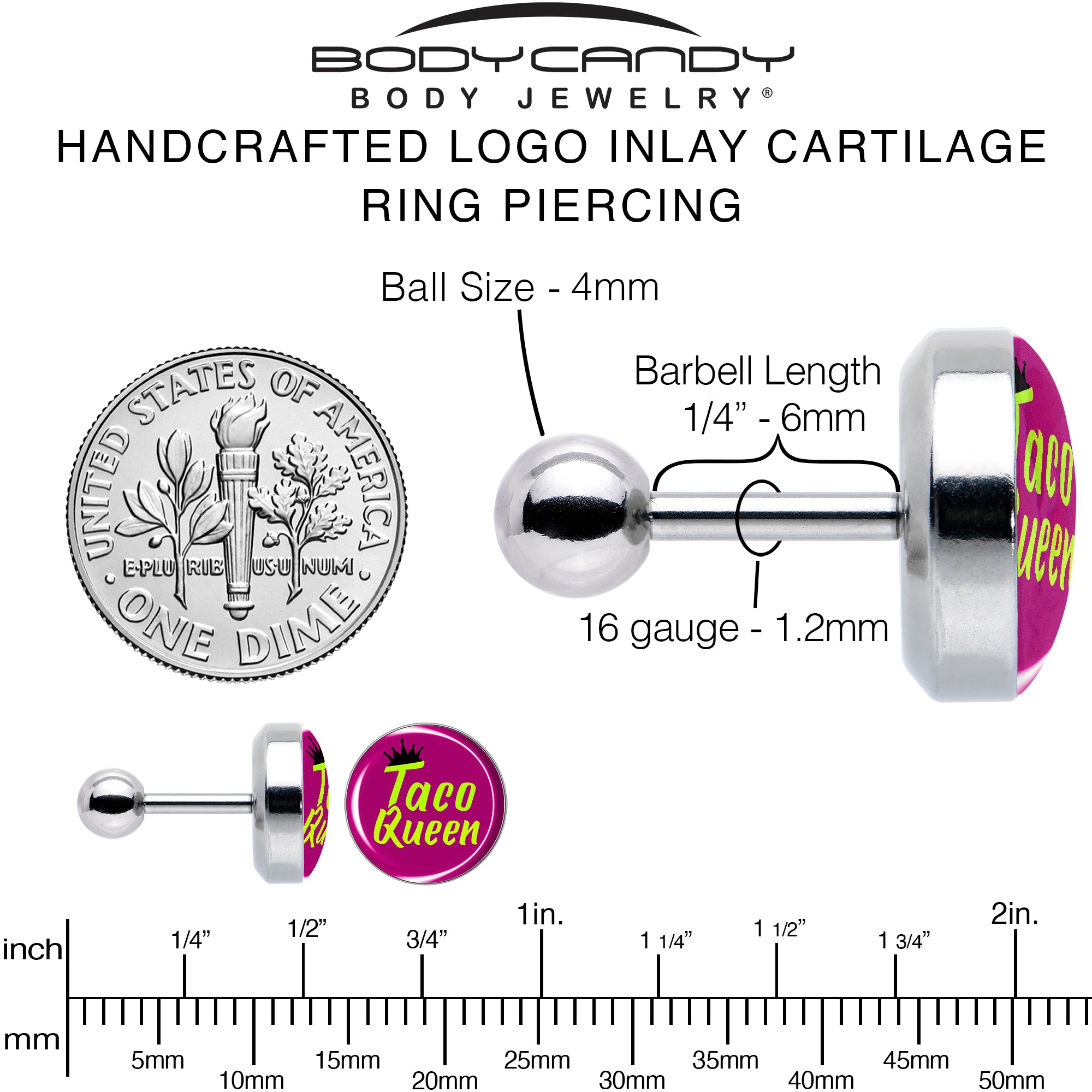 16 Gauge Taco Queen Earring for Tragus Cartilage