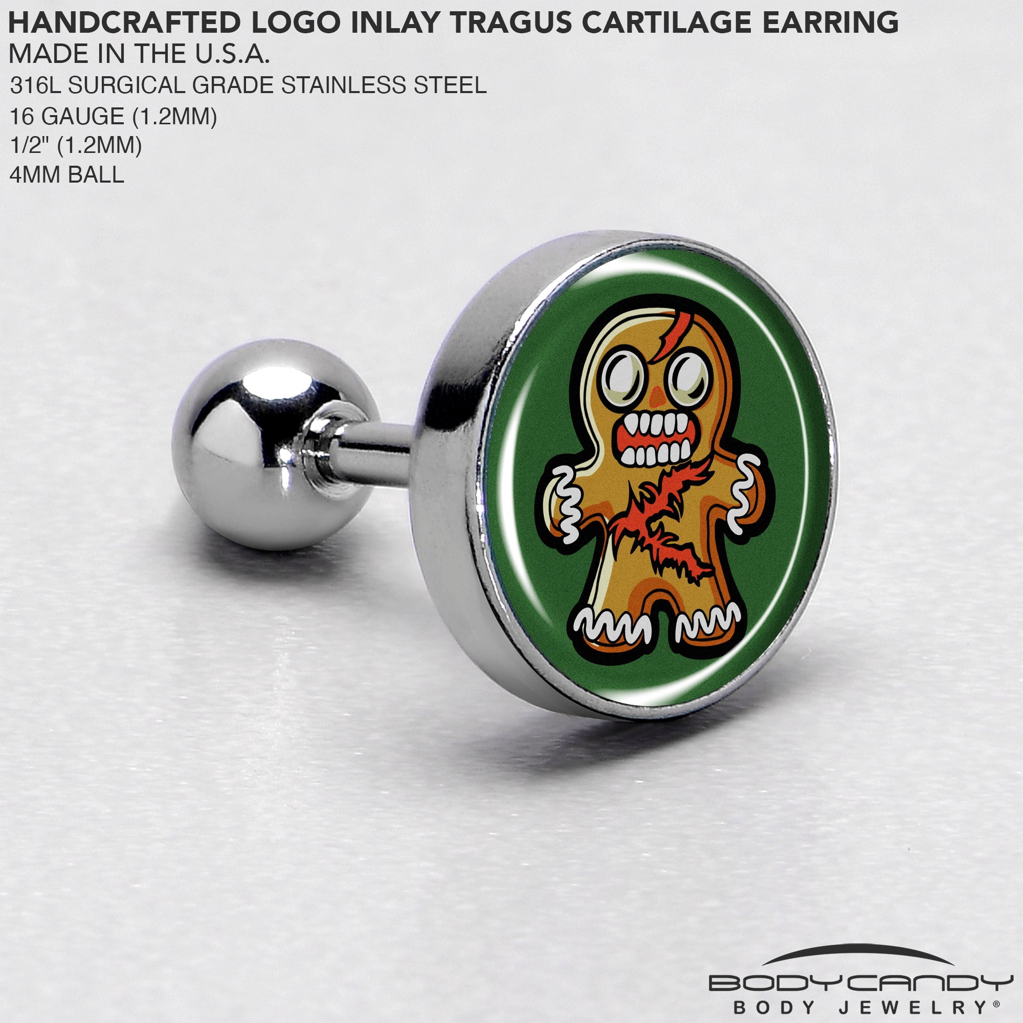 Holiday zombie gingerbread man earring for tragus