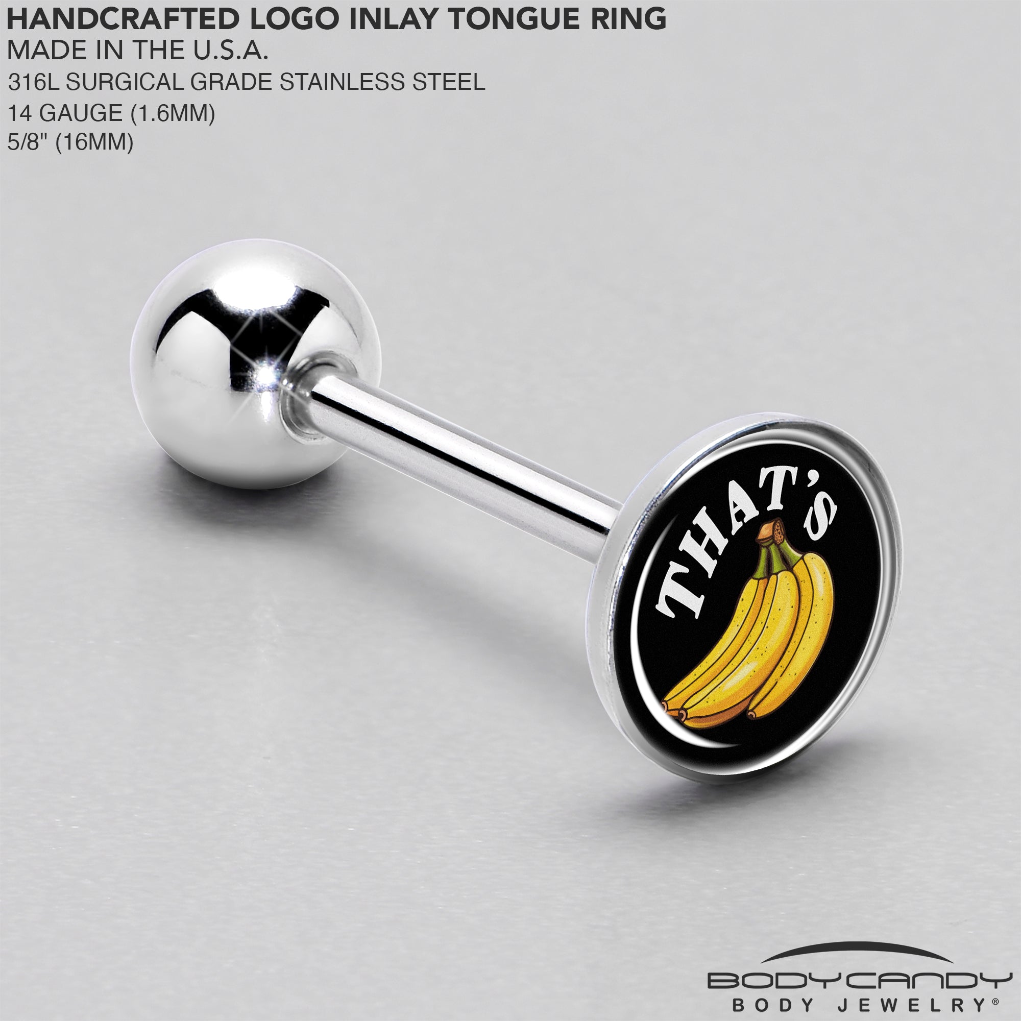 Unique banana inspired barbell tongue ring