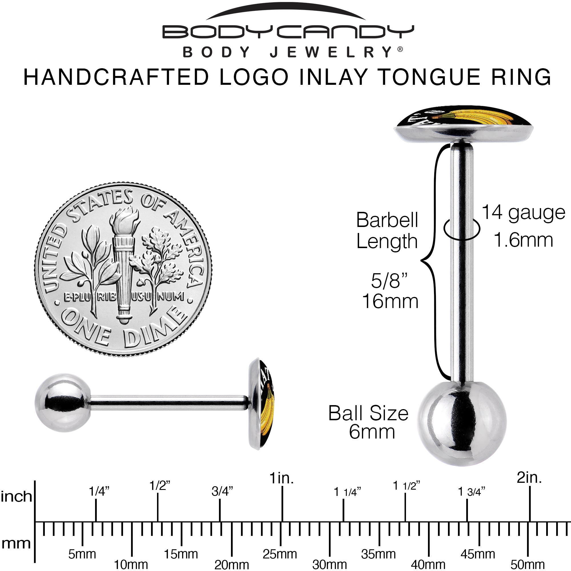 Playful barbell tongue ring with banana design