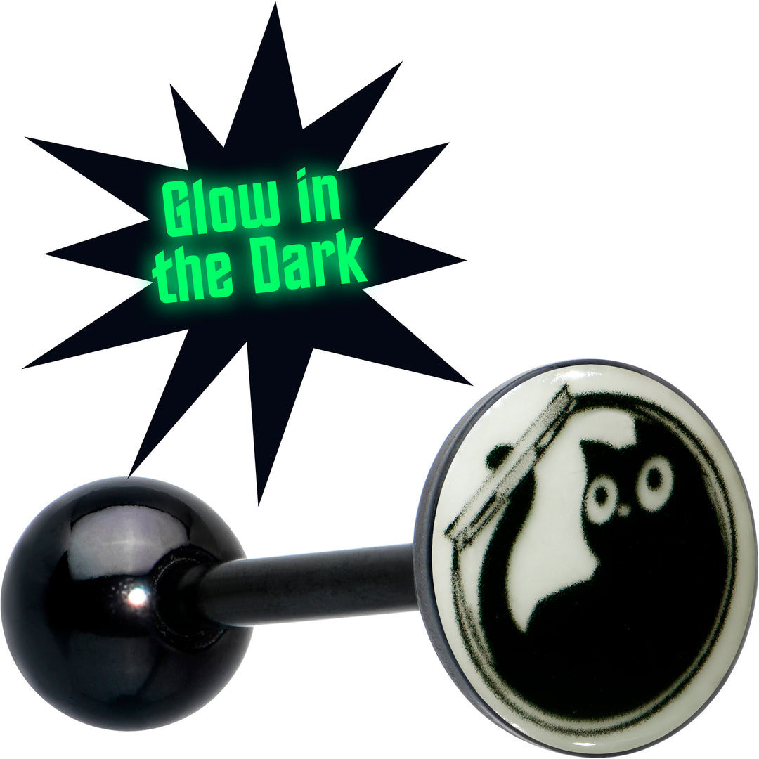 Glow in the Dark Black Anodized Fishbowl Kitty Cat Barbell Tongue Ring by Onyx O