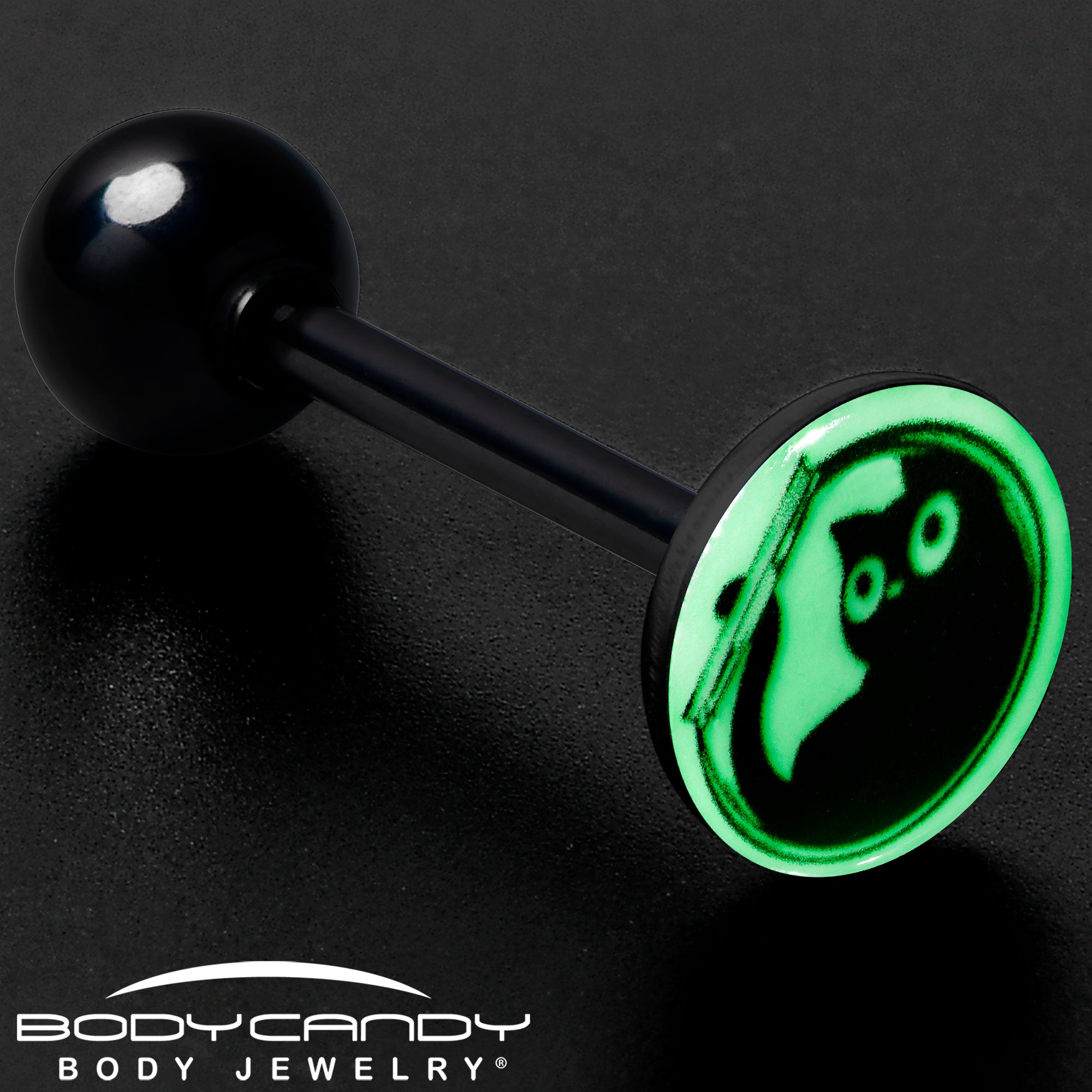 Glow in the Dark Black Anodized Fishbowl Kitty Cat Barbell Tongue Ring