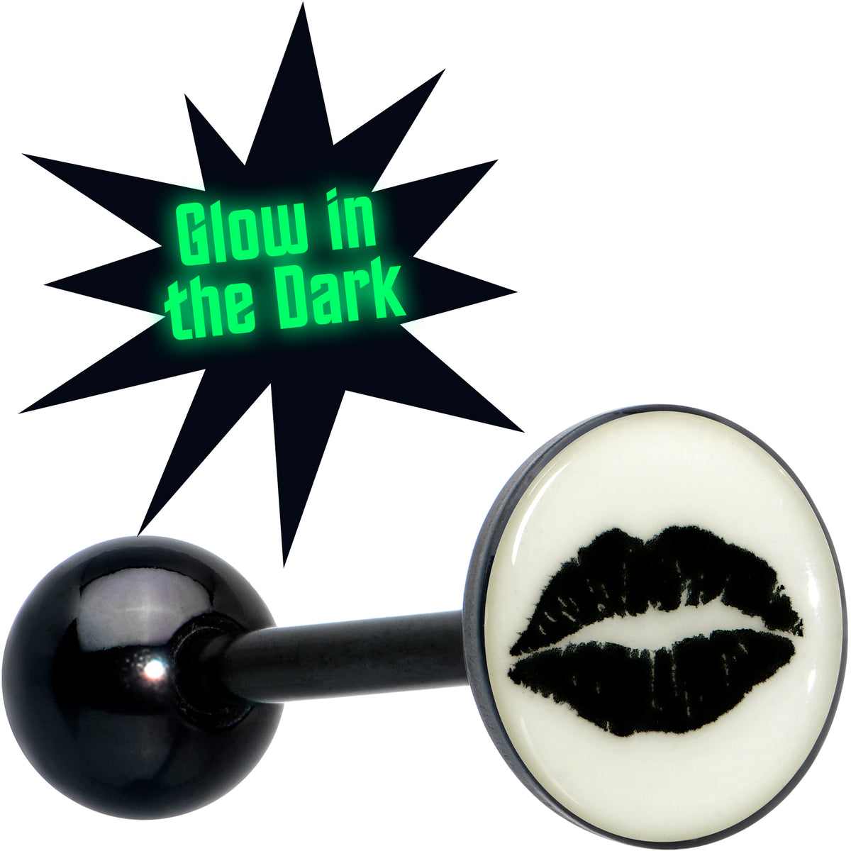 Black Glow in the Dark Lipstick Kiss Mark Barbell Tongue Ring by Onyx O