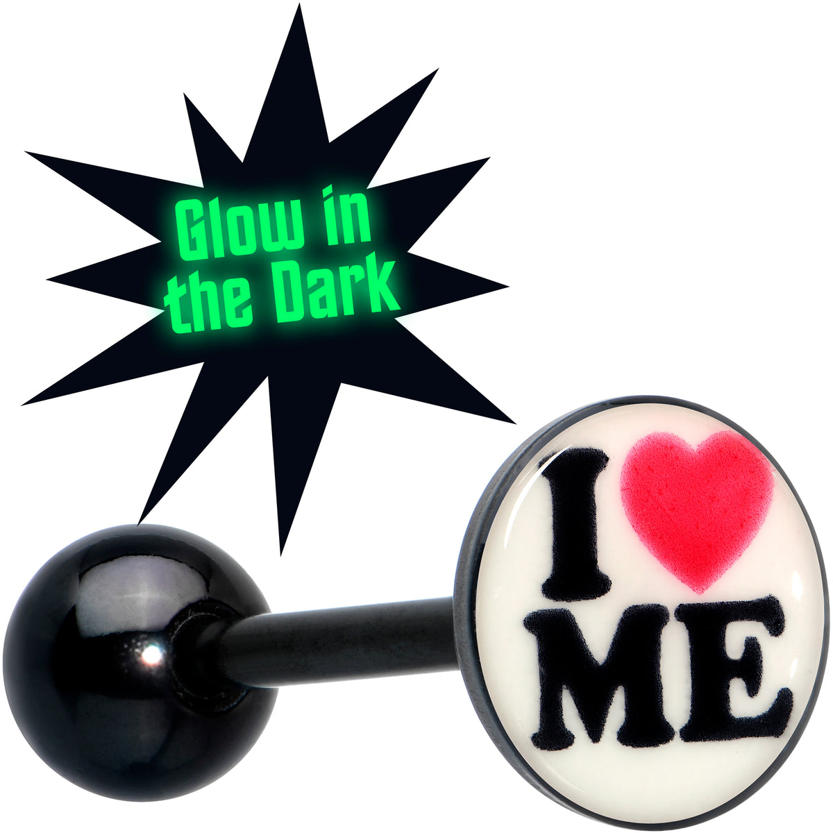 Black Glow in the Dark I Love Me Barbell Tongue Ring by Onyx O